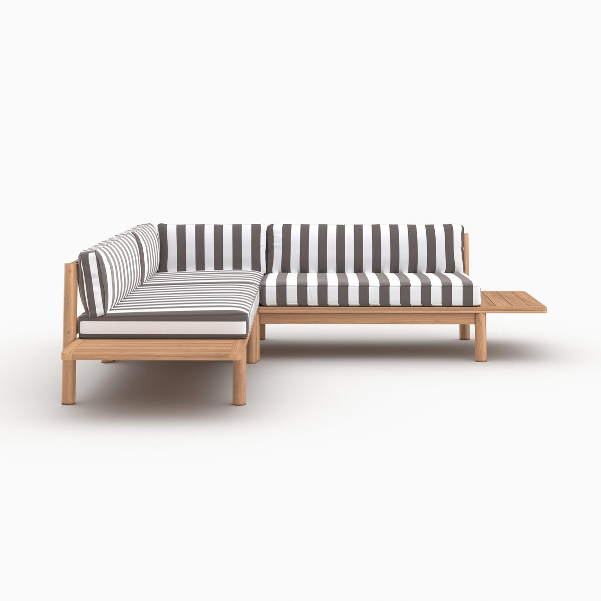 Rendez vous déco Canapé d'angle de jardin, teck massif et coussins rayés gris 4 places-Nadila