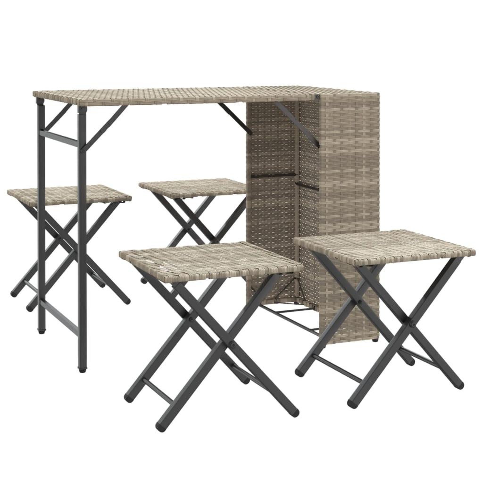 Voir la diapositive 2 : VIDAXL Ensemble a manger de jardin 5 pcs pliable gris clair poly rotin