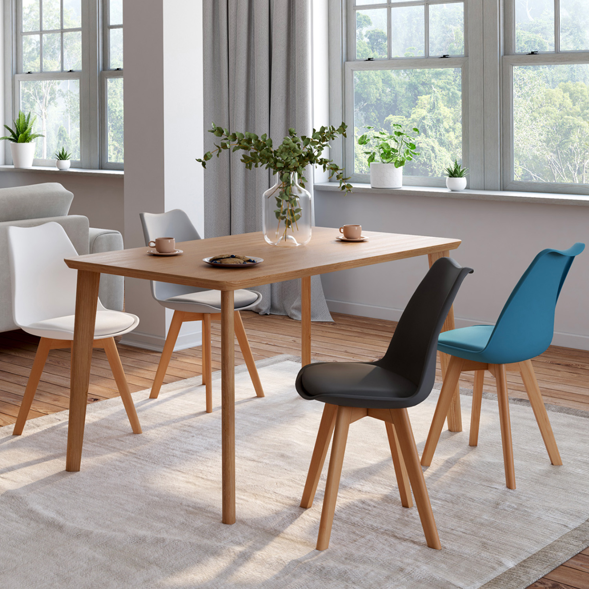 Voir la diapositive 2 : ID MARKET Lot de 4 chaises scandinaves sara mix color gris foncé, gris clair, blanc et bleu