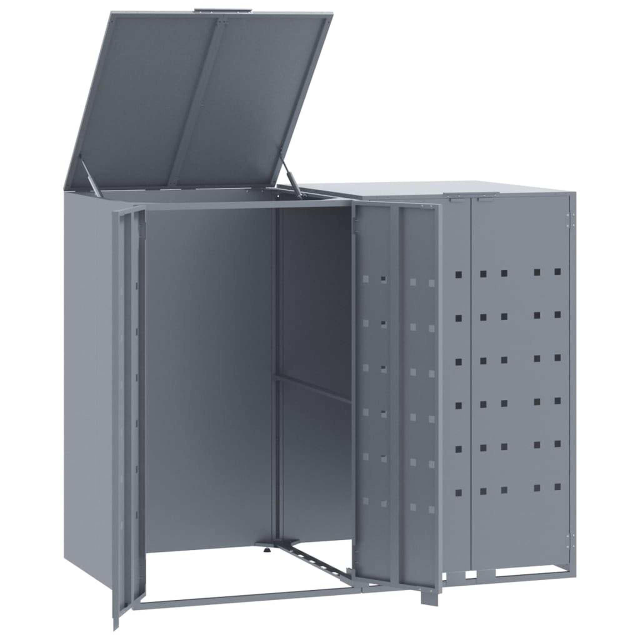 Voir la diapositive 2 : VIDAXL Rangement a roulettes pour poubelles pour 2 bacs gris acier