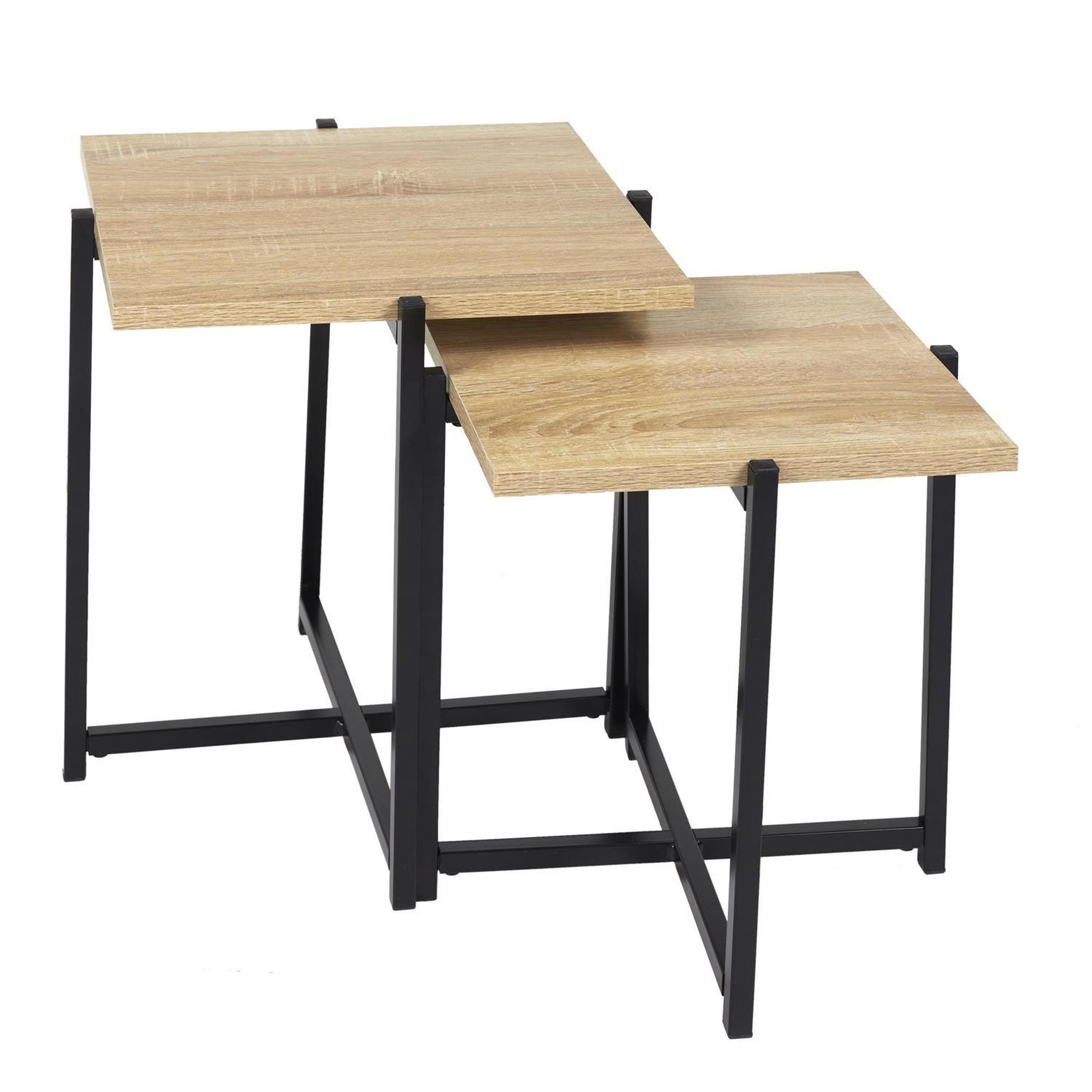 Voir la diapositive 3 : The Home Deco Factory Lot de 2 tables gigognes en bois et métal kalo - marron et noir