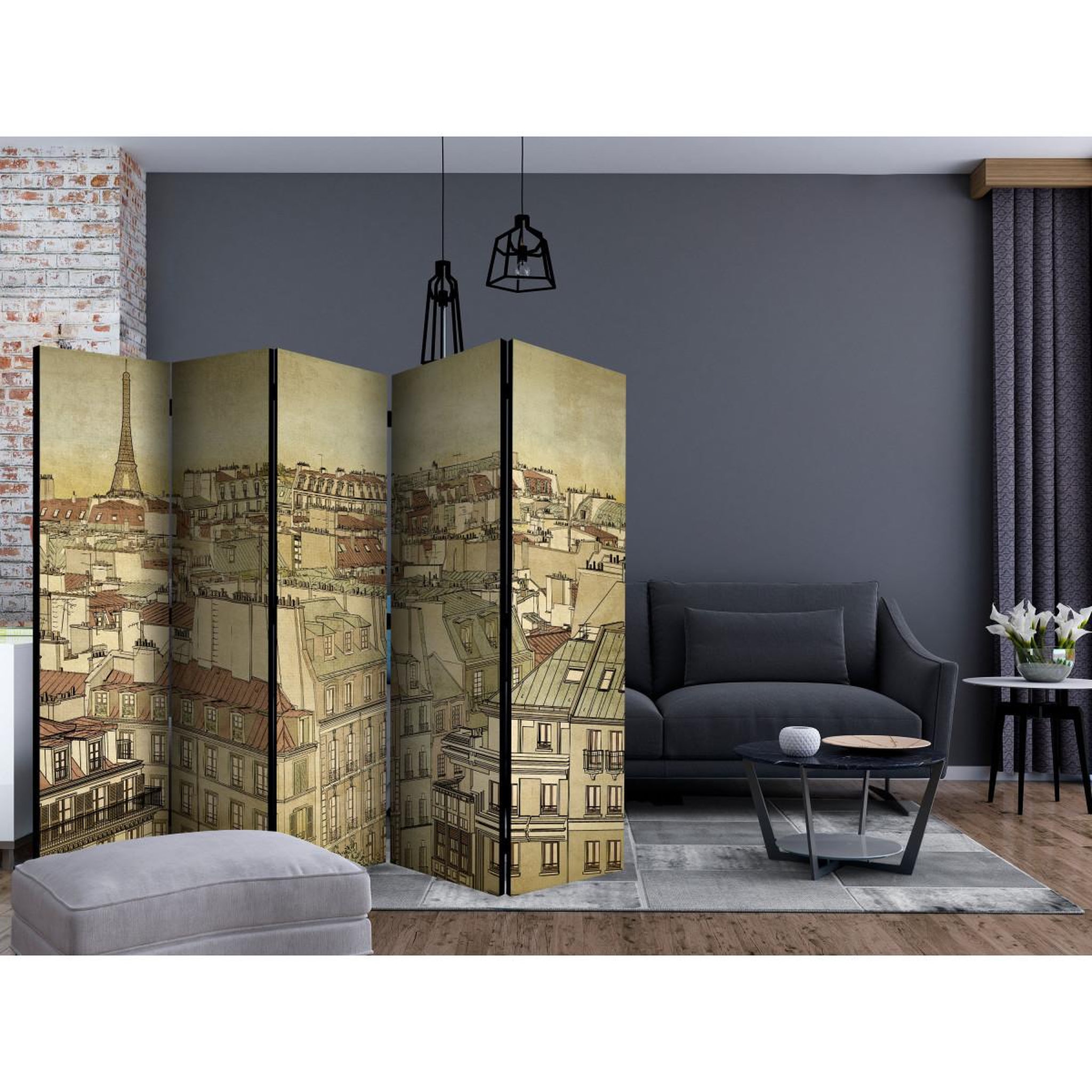 Voir la diapositive 2 : Paris Prix Paravent 5 volets  good bye paris!  172x225cm