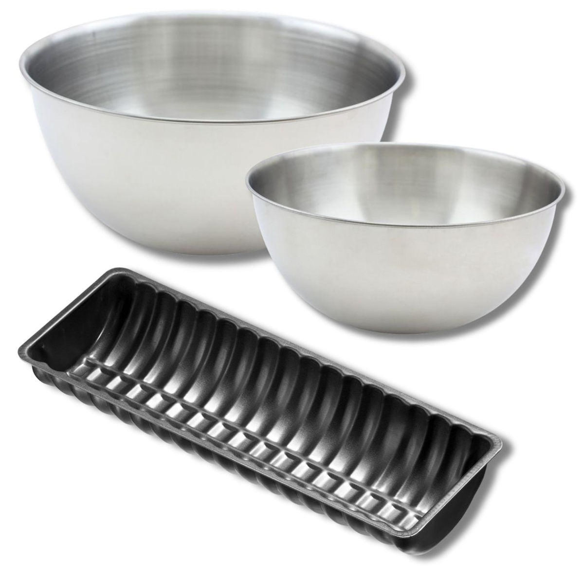 ZENKER Lot comprenant 1 moule à buche de Noël, 1 spatule Zenker et 2 bols à mixer en inox Fackelmann