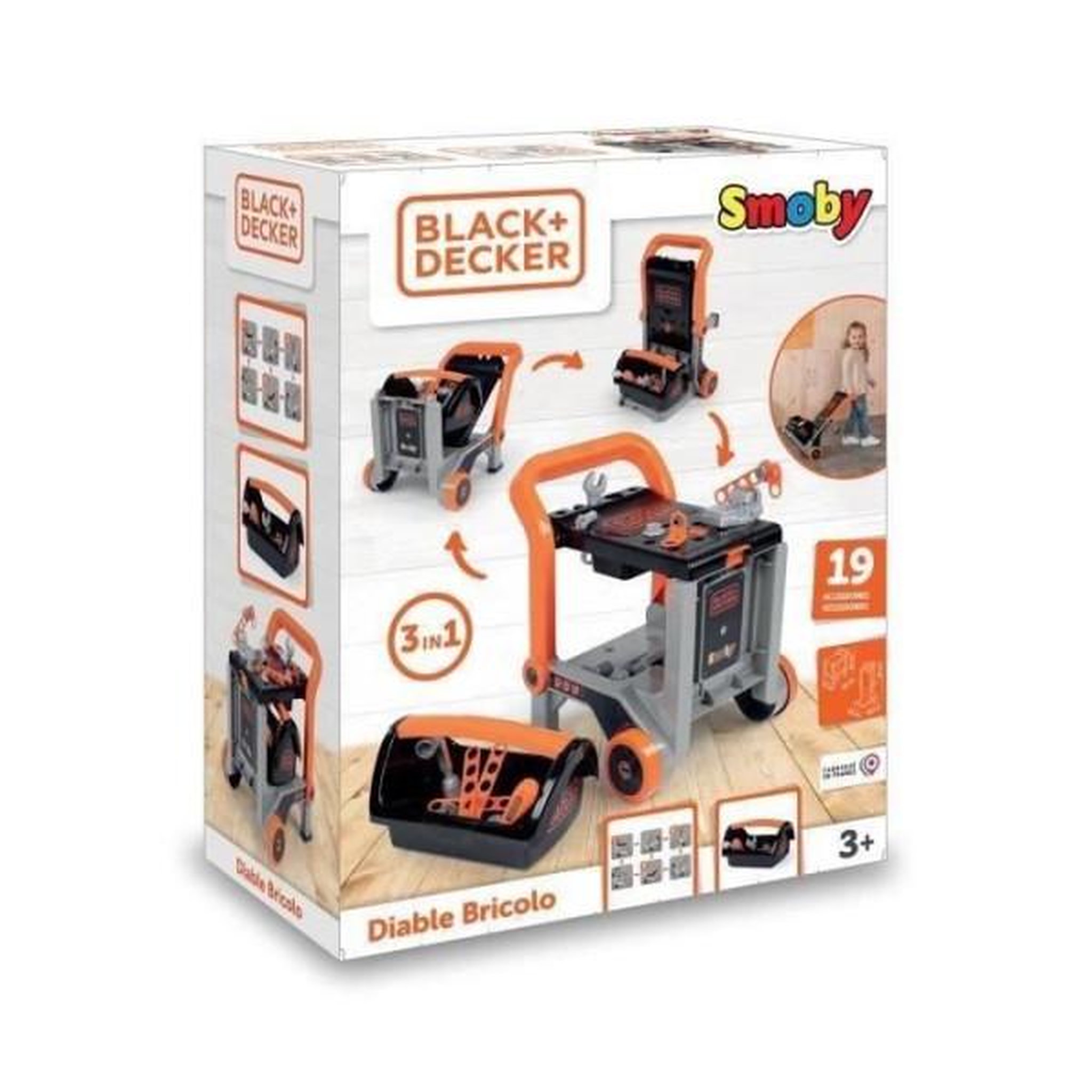 Voir la diapositive 2 : SMOBY Smoby - black+decker - diable + boite 3 en 1 - 19 accessoires - fabriqué en france