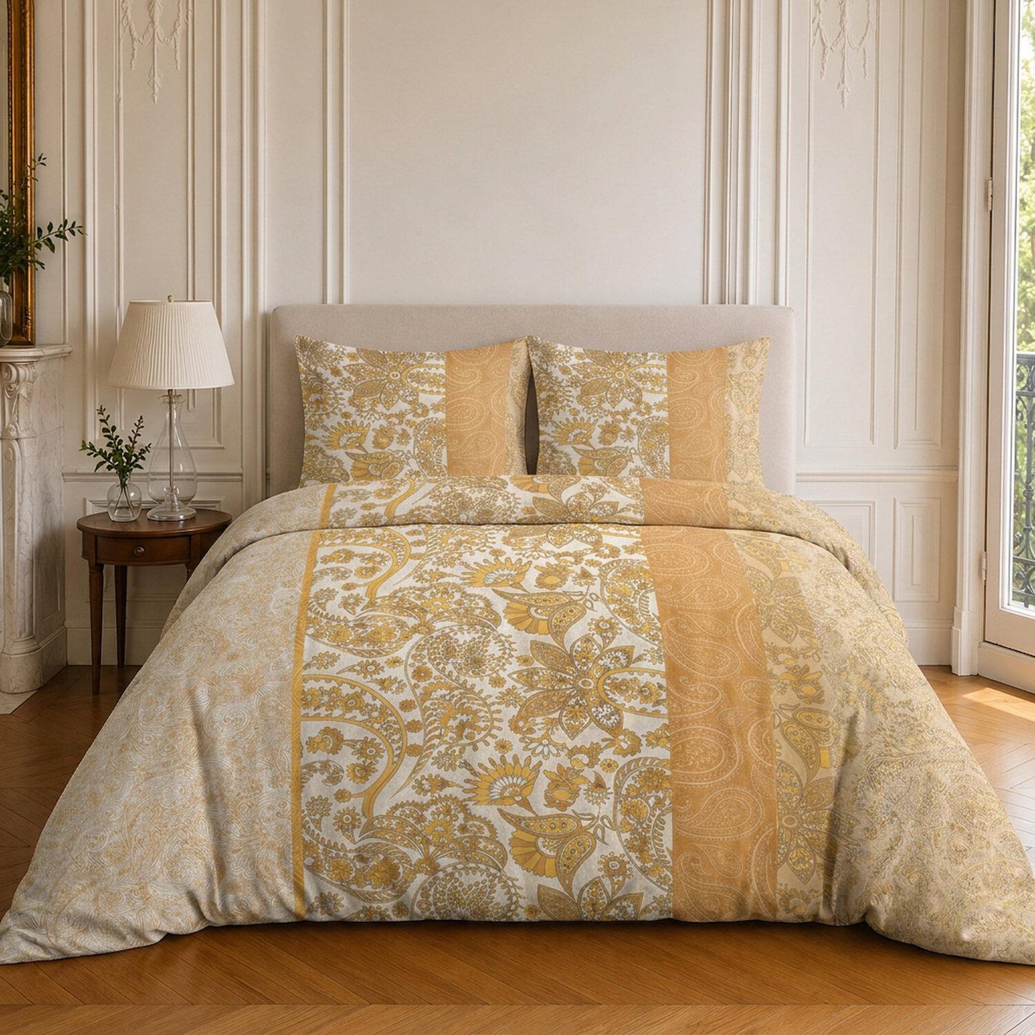 Home collection Parure housse de couette imprimée 100% coton 57 fils - bombay. Coloris disponibles : Jaune