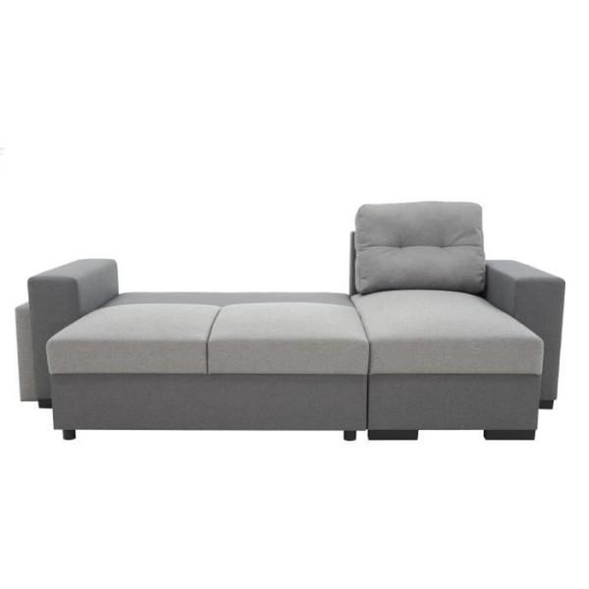 Voir la diapositive 5 : MARKET24 Canapé d'angle convertible réversible 3 places JAMES - L 245 x H 91 x P 139 cm - Coffre et 2 poufs - Anthracite et gris