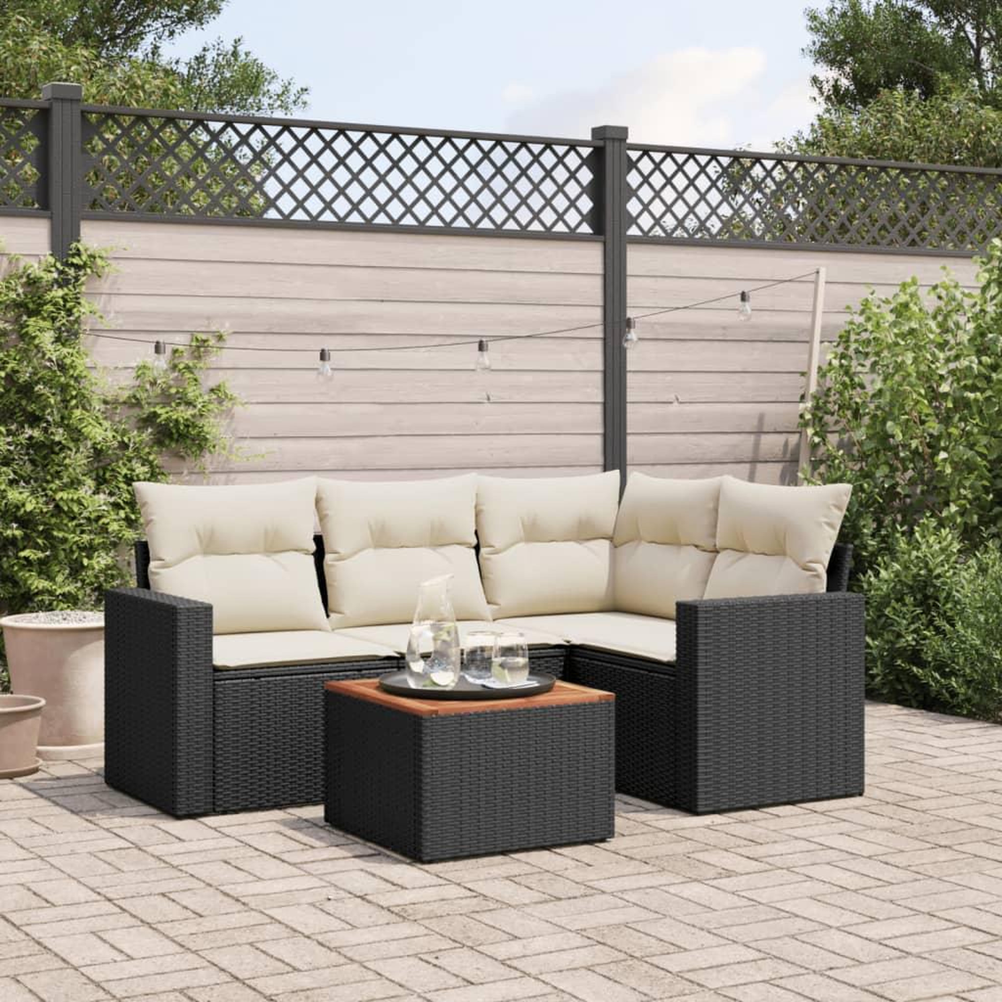 VIDAXL Salon de jardin 5 pcs avec coussins noir resine tressee