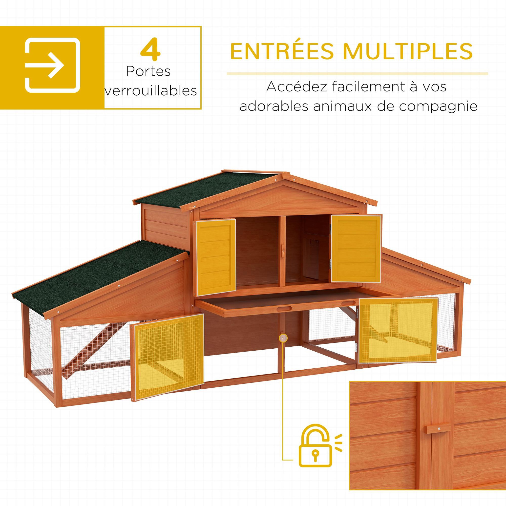 Voir la diapositive 4 : PAWHUT Clapier cage à lapins rongeurs xxl 2 étages 2 enclos tiroir déjection bois sapin pré-huilé