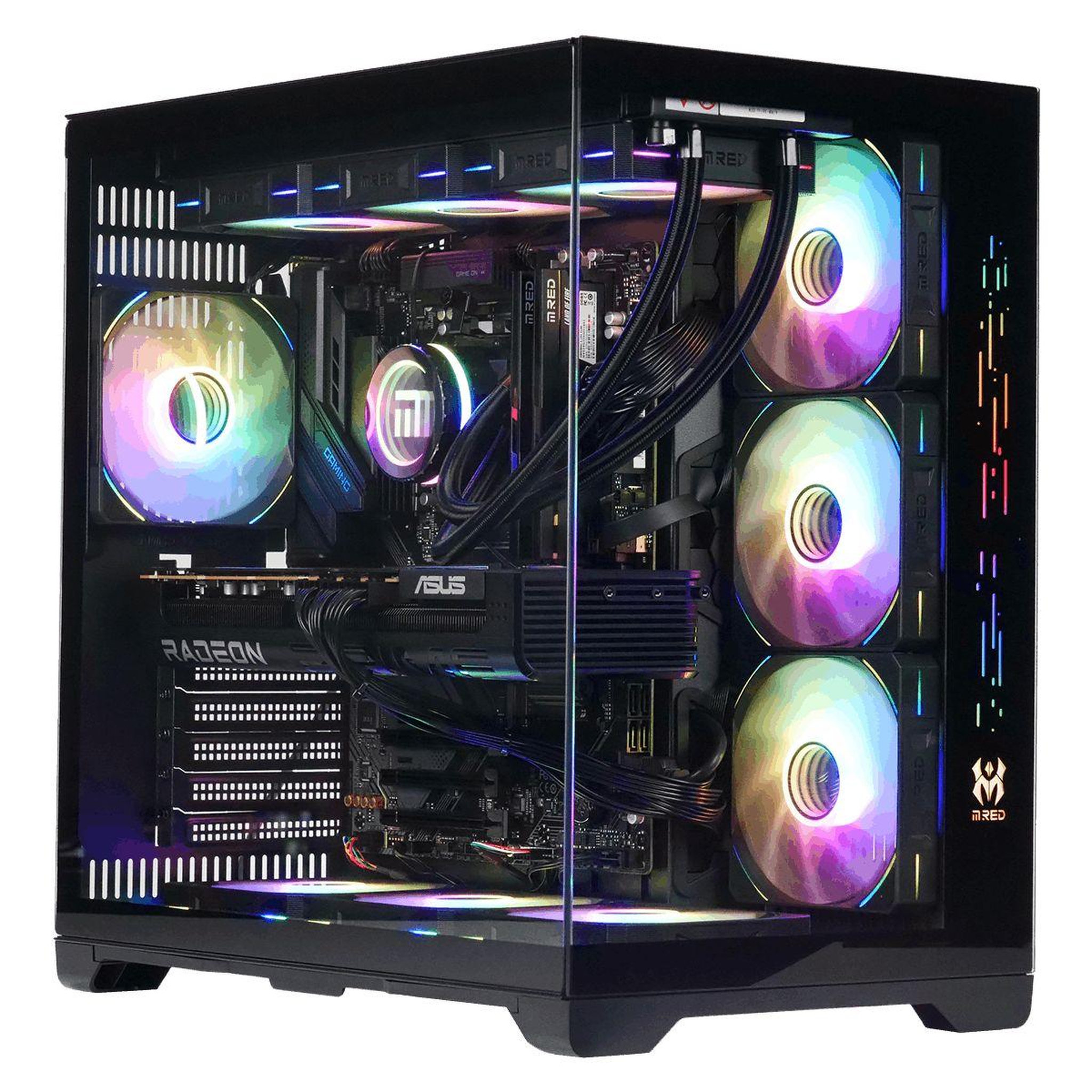 Voir la diapositive 1 : MRED PC Gamer AMD Ryzen 7 7800X3D – AMD Radeon RX 9070 XT – 32 Go RAM DDR5 – SSD 1 To