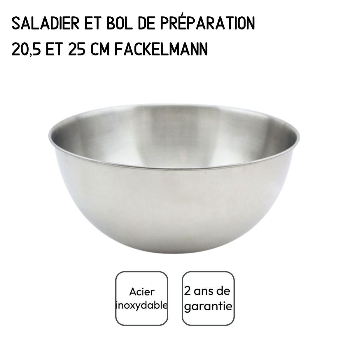 Fackelmann Set de 2 Saladiers en inox de 20,5 cm et 25 cm de diamètre et couverts à salade en plastique Fackelmann