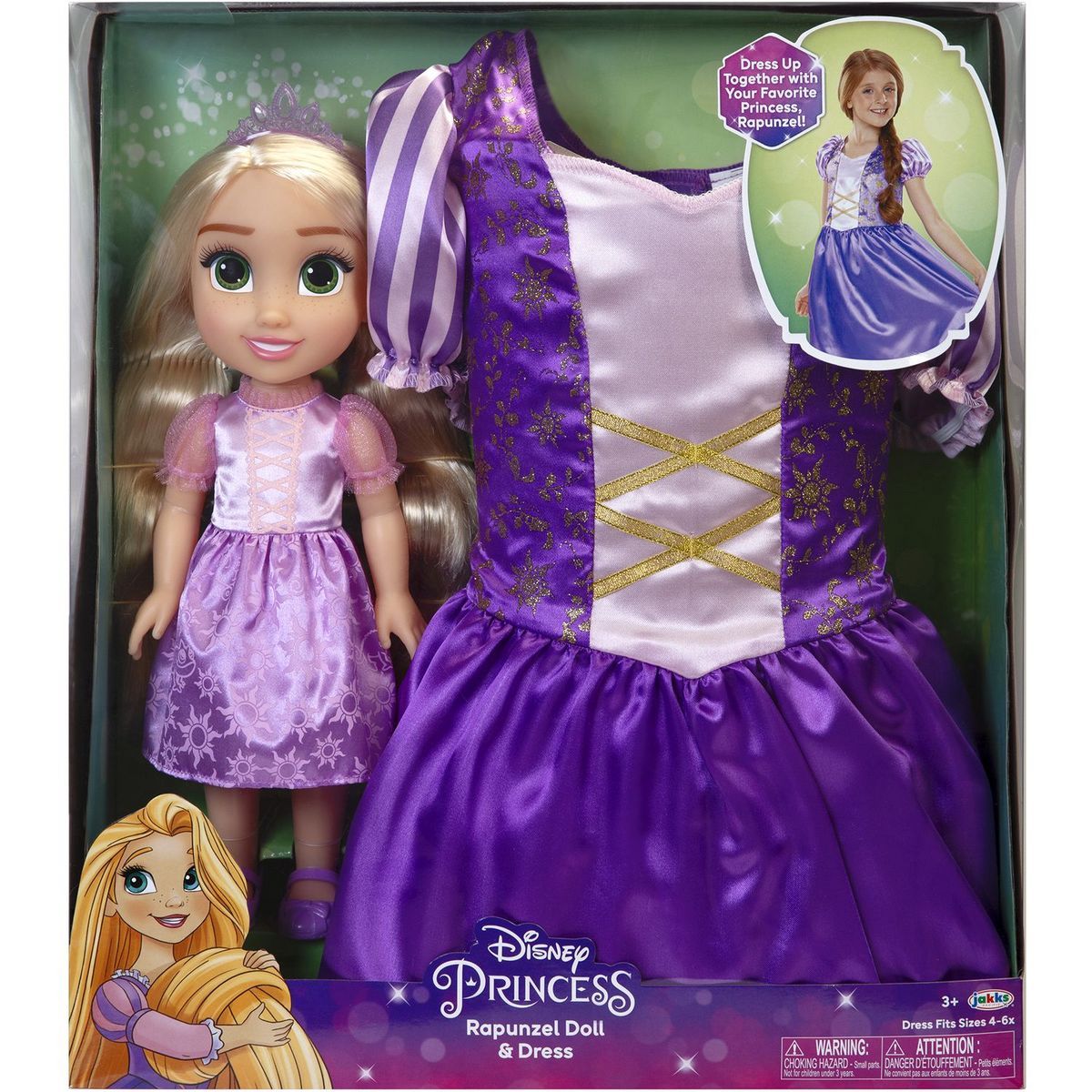 JAKKS PACIFIC Déguisement Raiponce + poupée Raiponce 38 cm