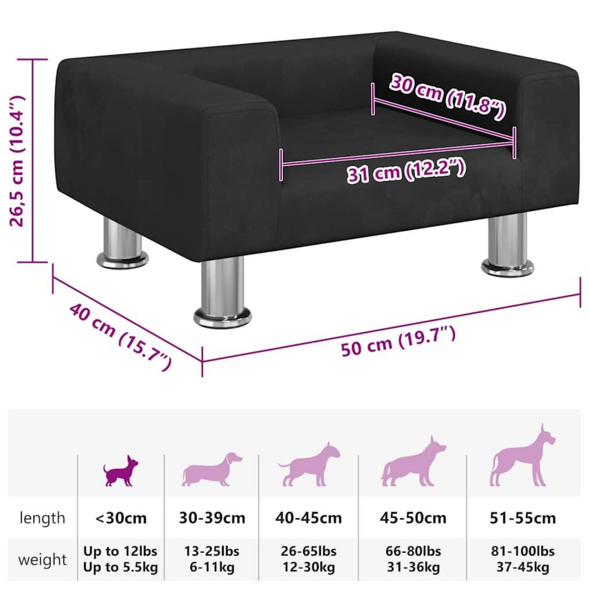 VIDAXL Lit pour chien noir 50x40x26,5 cm velours
