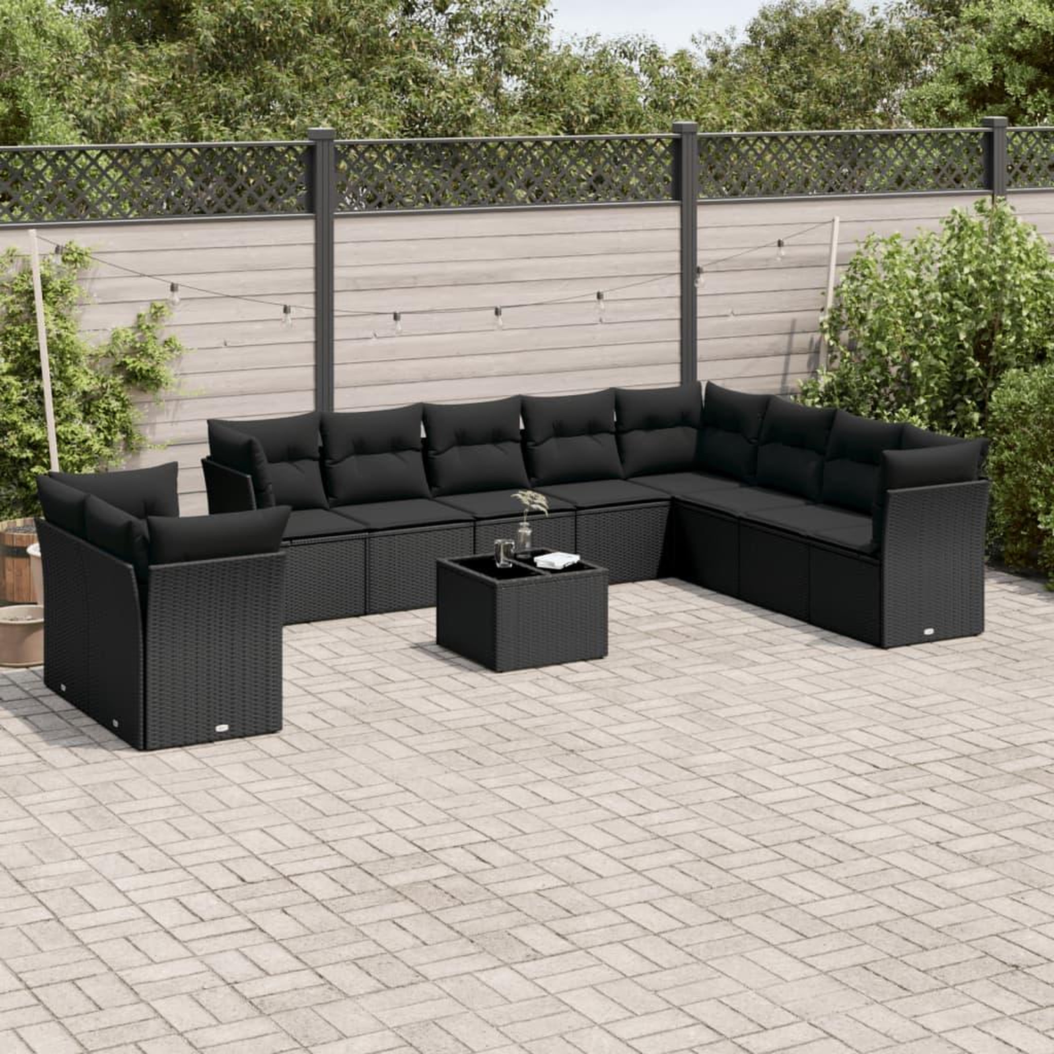 VIDAXL Salon de jardin 11 pcs avec coussins noir resine tressee