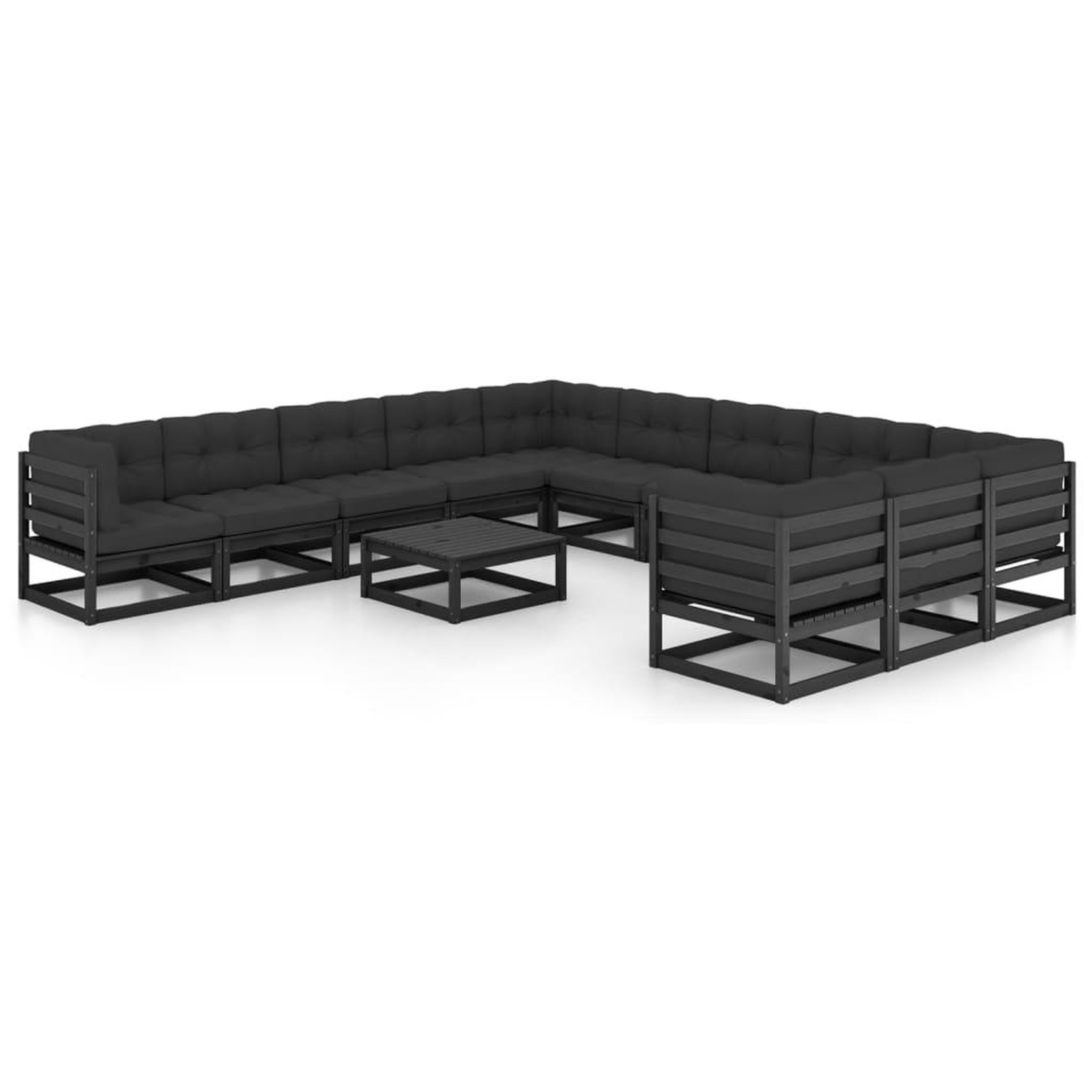 Voir la diapositive 1 : VIDAXL Salon de jardin 12 pcs avec coussins Noir Bois de pin massif