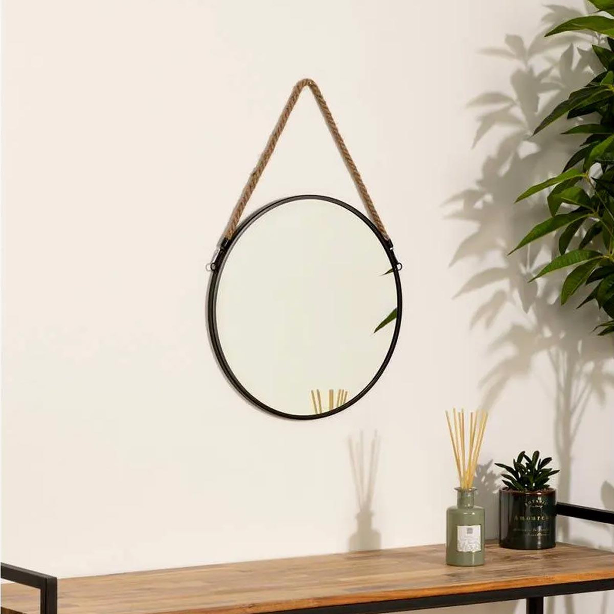 Voir la diapositive 3 : ATMOSPHERA Miroir à suspendre en métal  rond  37cm noir
