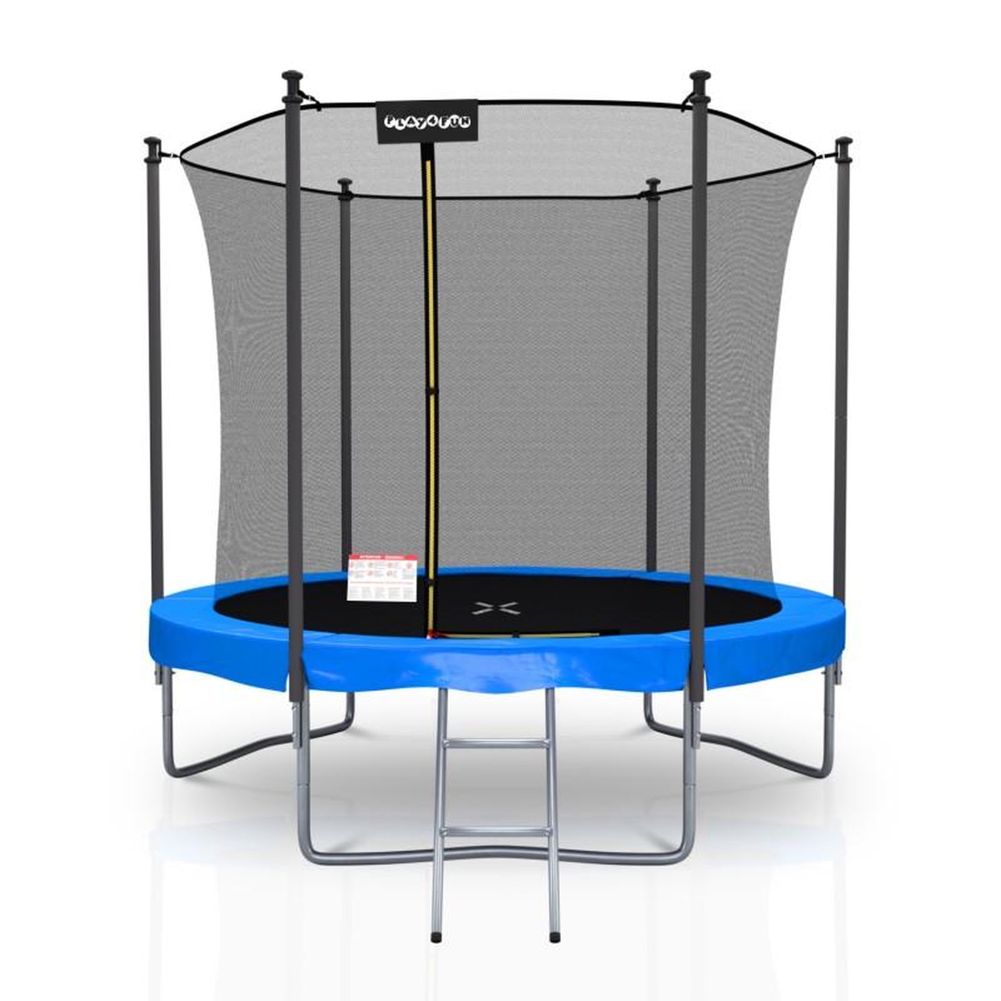Voir la diapositive 6 : PLAY4FUN Trampoline extérieur Classique 8Ft ø244cm avec coussin de protection réversible Bleu/Noir, Echelle et Filet de sécurité