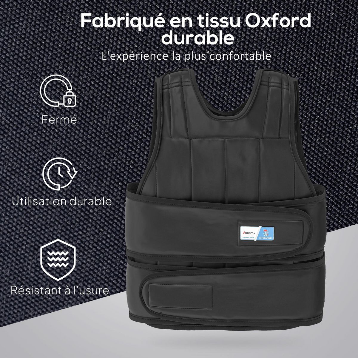 HOMCOM Gilet lesté réglable veste lestée 20 Kg max. poids amovibles entrainement musculation exercice boxe oxford noir