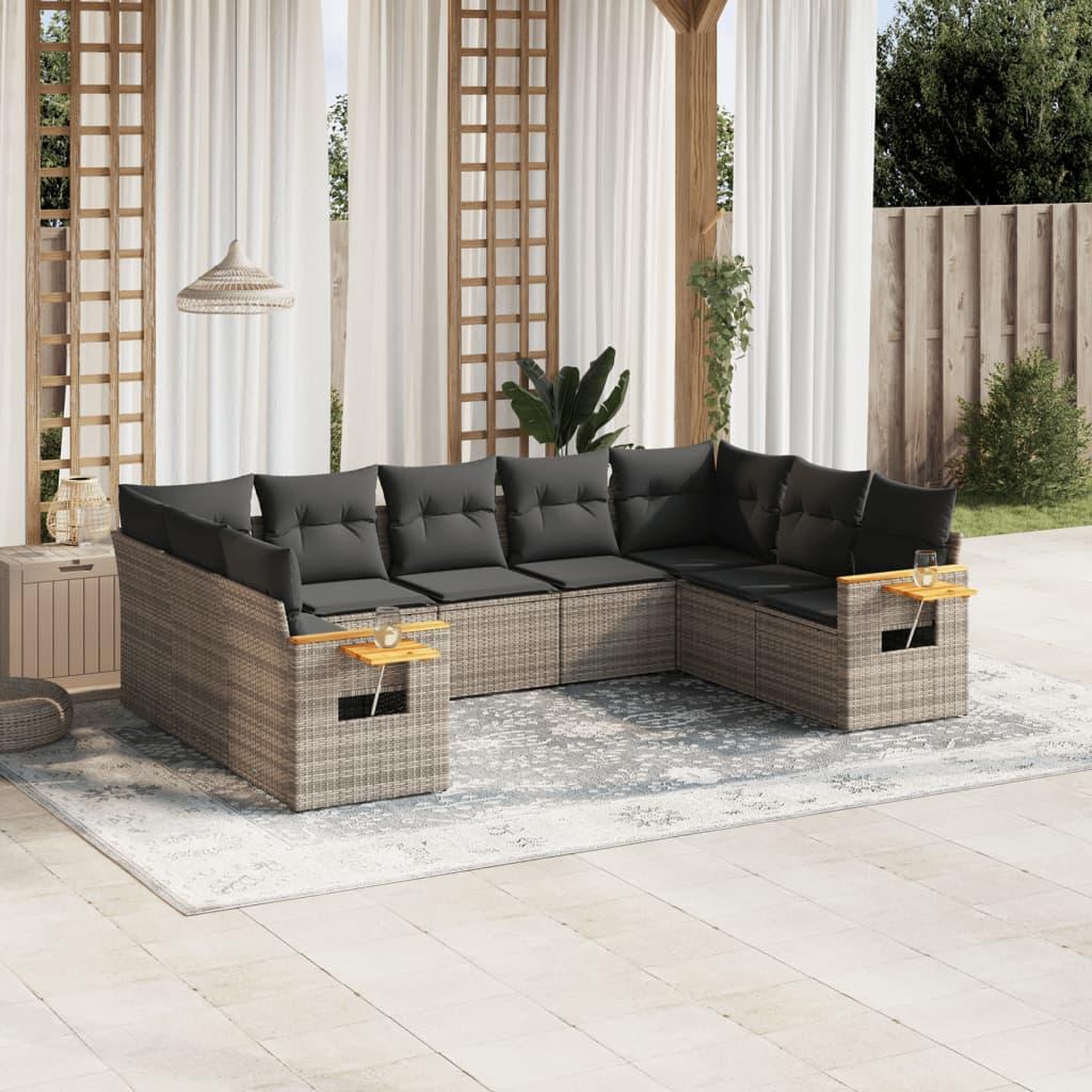VIDAXL Salon de jardin 9 pcs avec coussins gris resine tressee