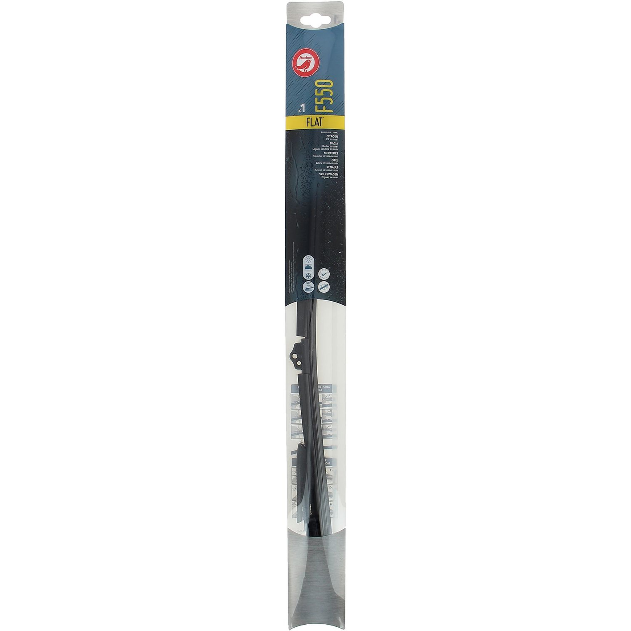 Voir la diapositive 2 : AUCHAN Balai d'essuie-glace plat F550 55cm pour CITROËN DACIA MERCEDES OPEL RENAULT VOLKSWAGEN