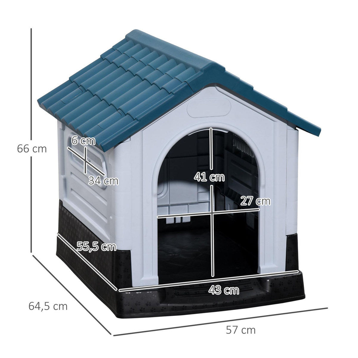PAWHUT Niche pour chien - dim. 64L x 57l x 66H cm - PP bleu blanc