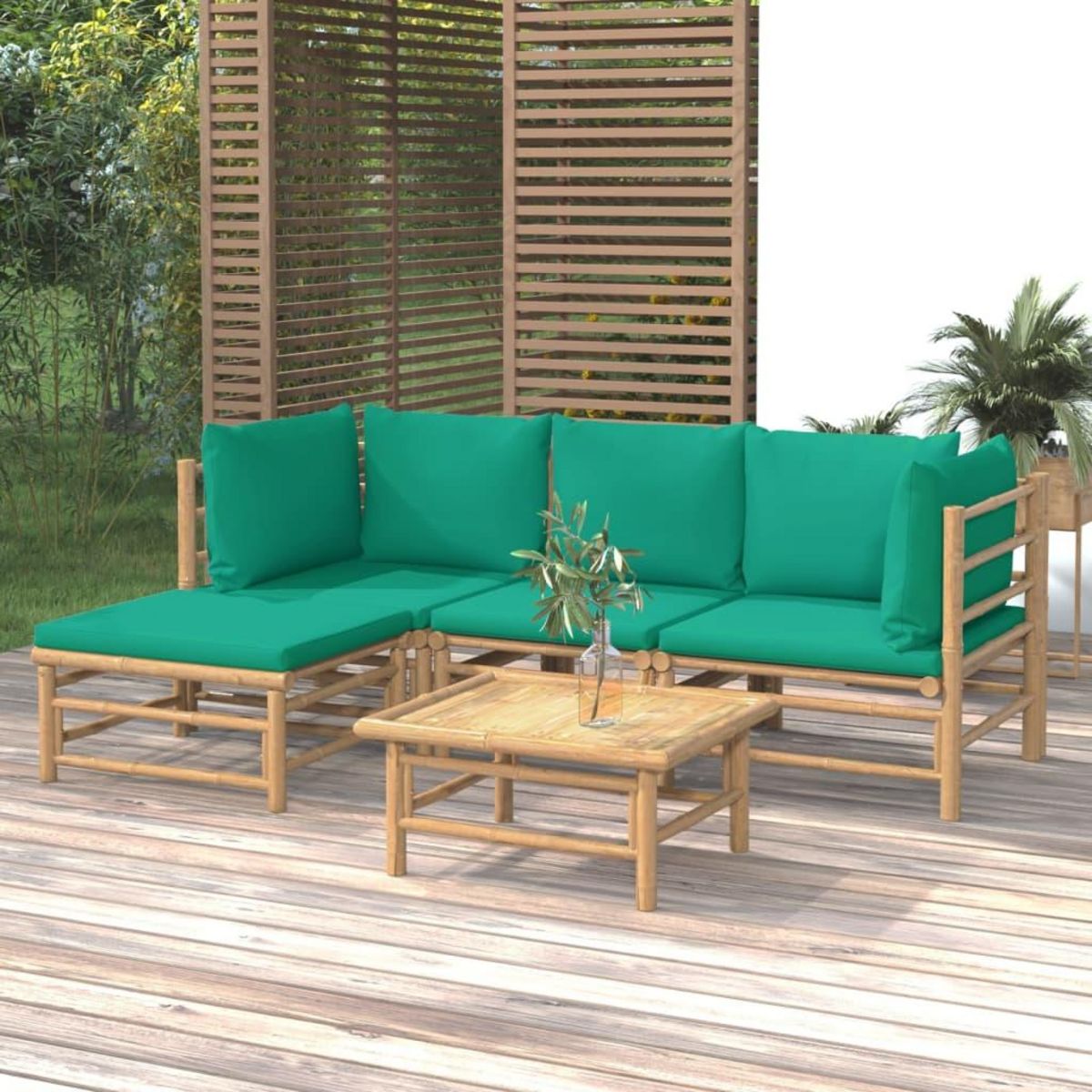 VIDAXL Salon de jardin 5 pcs avec coussins vert bambou