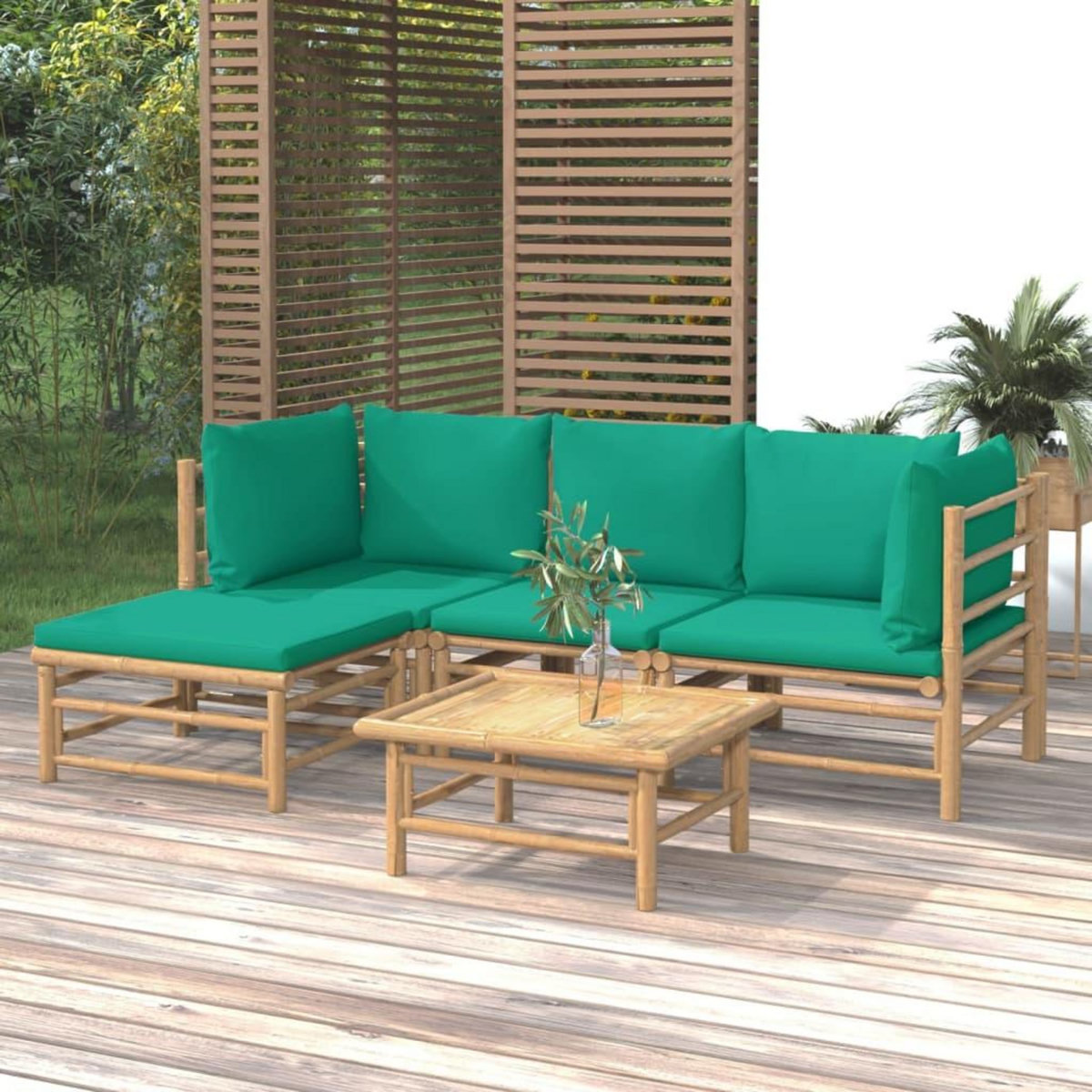 VIDAXL Salon de jardin 5 pcs avec coussins vert bambou