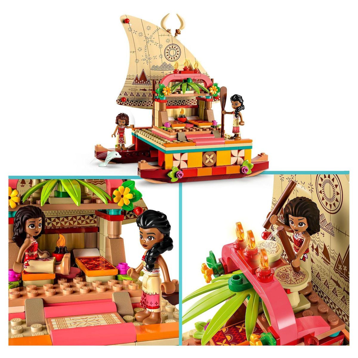 LEGO Disney Princess 43210 Le bateau d'exploration de Vaiana, Jouet avec Mini-Poupée Sina, et Figurine Dauphin