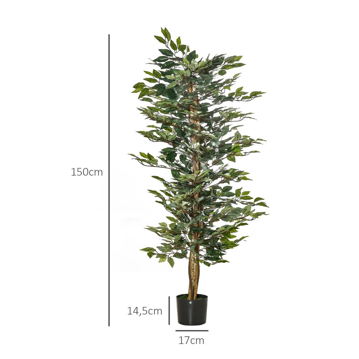 HOMCOM Arbre artificiel plante artificiel ficus hauteur 1,5 m tronc branches liane lichen feuilles grand réalisme pot inclus