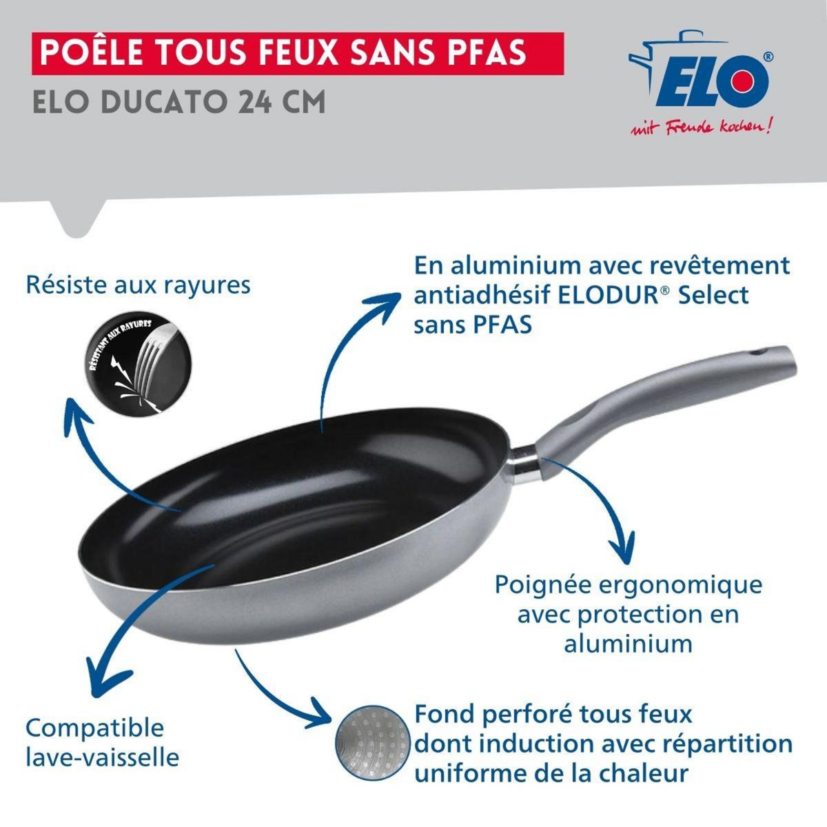 ELO Poêle tous feux 24 cm sans PFAS Elo Ducato