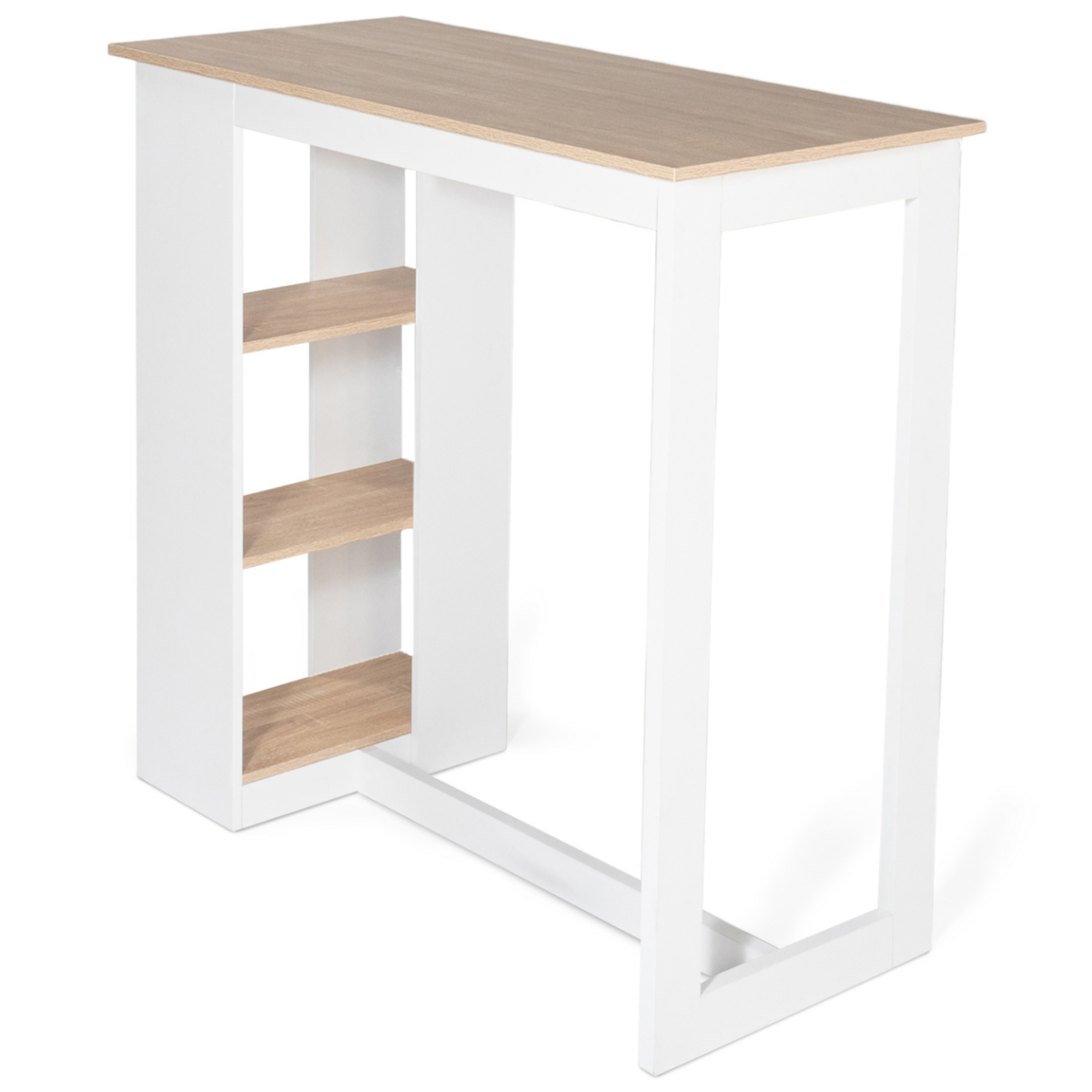 ID MARKET Table de bar BARTH 2 à 4 personnes ajourée bois blanc et plateau façon hêtre