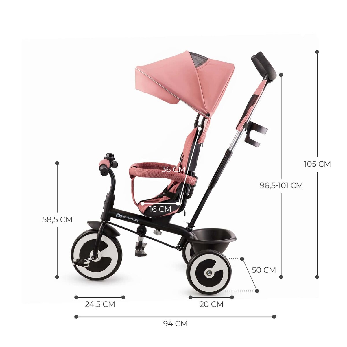 KINDERKRAFT Tricycle evolutif poussette avec pare soleil regl
