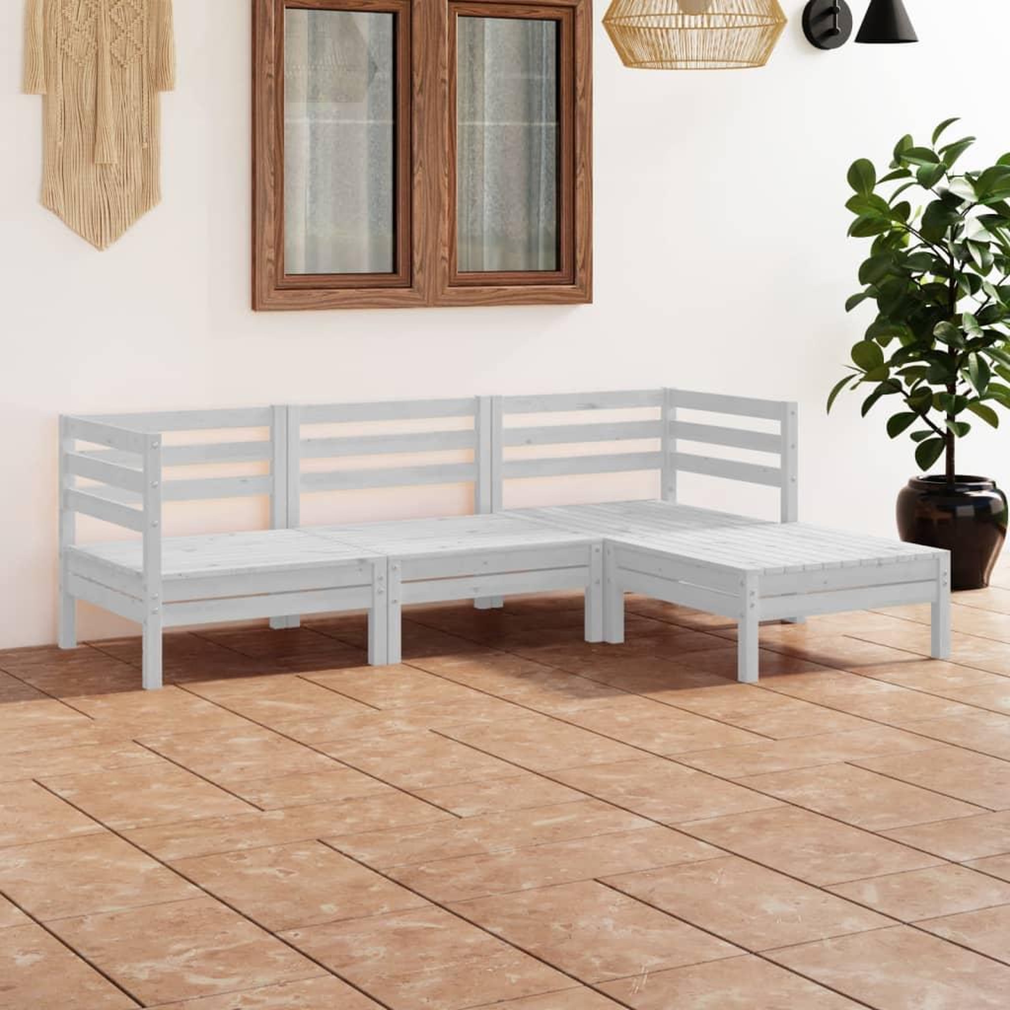 Voir la diapositive 1 : VIDAXL Salon de jardin 4 pcs Bois de pin massif Blanc