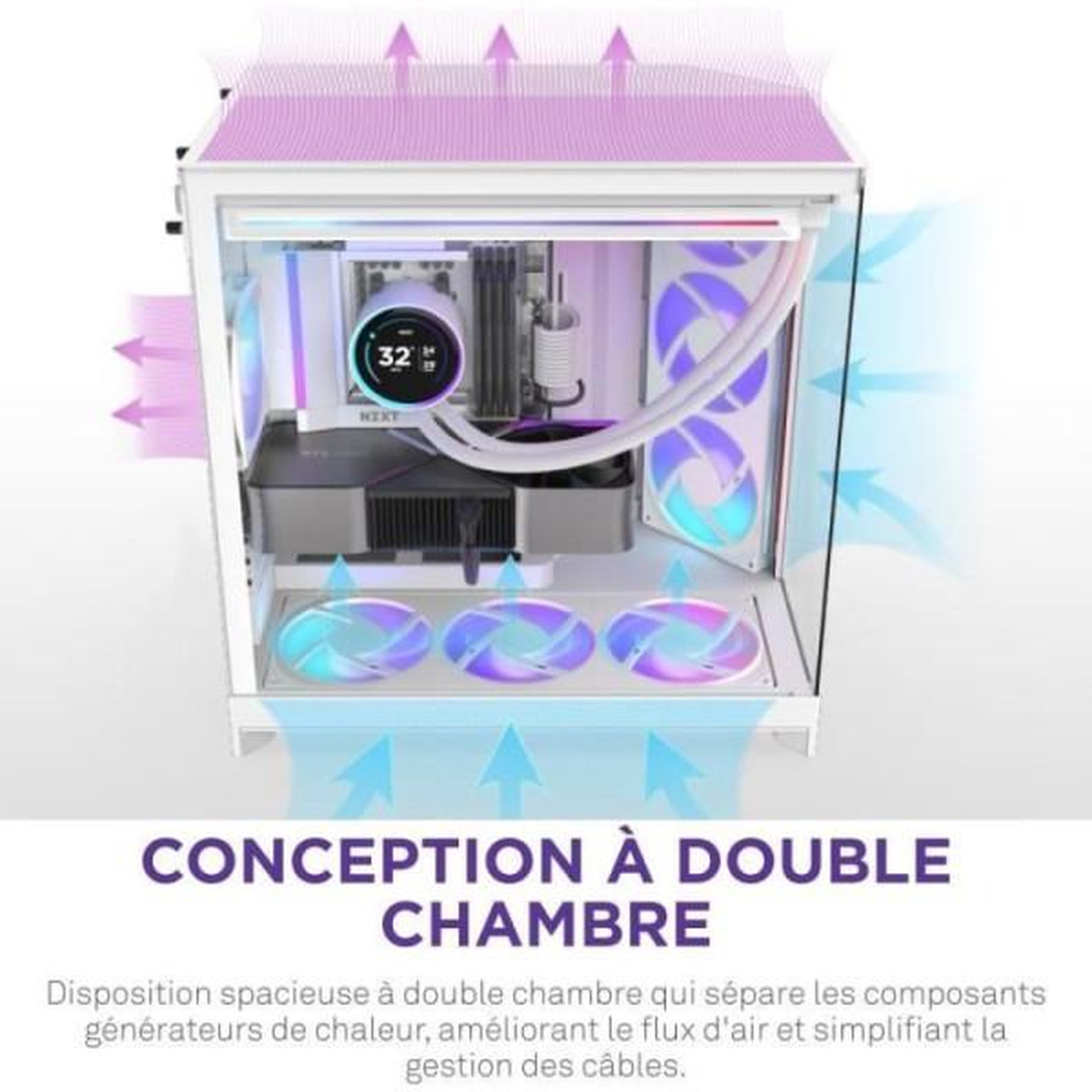 Voir la diapositive 4 : NZXT Boitier moyen-tour nzxt h9 flow rgb - ventilateurs rgb inclus - blanc - cm-h92fw-r1