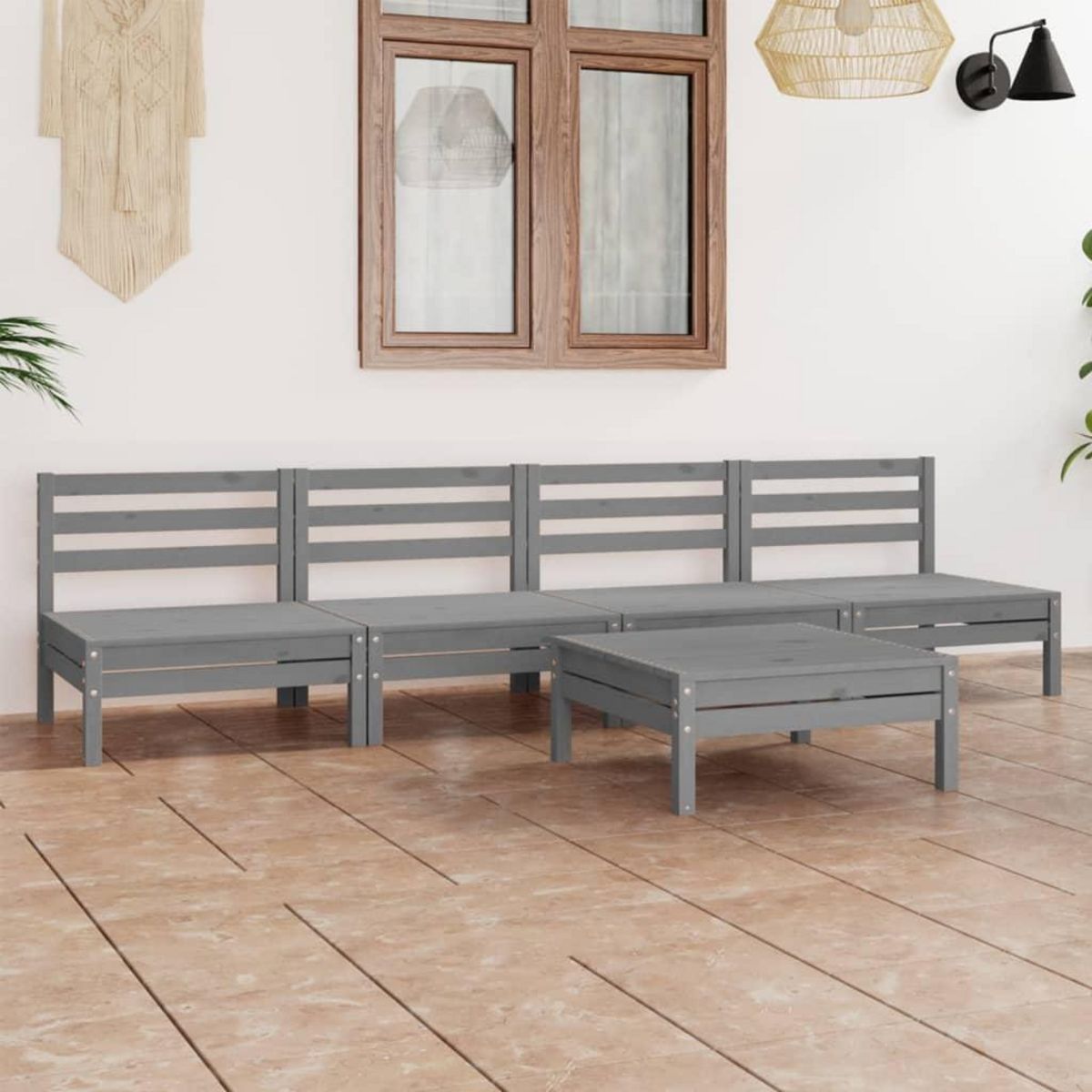 VIDAXL Salon de jardin 5 pcs Gris Bois de pin massif