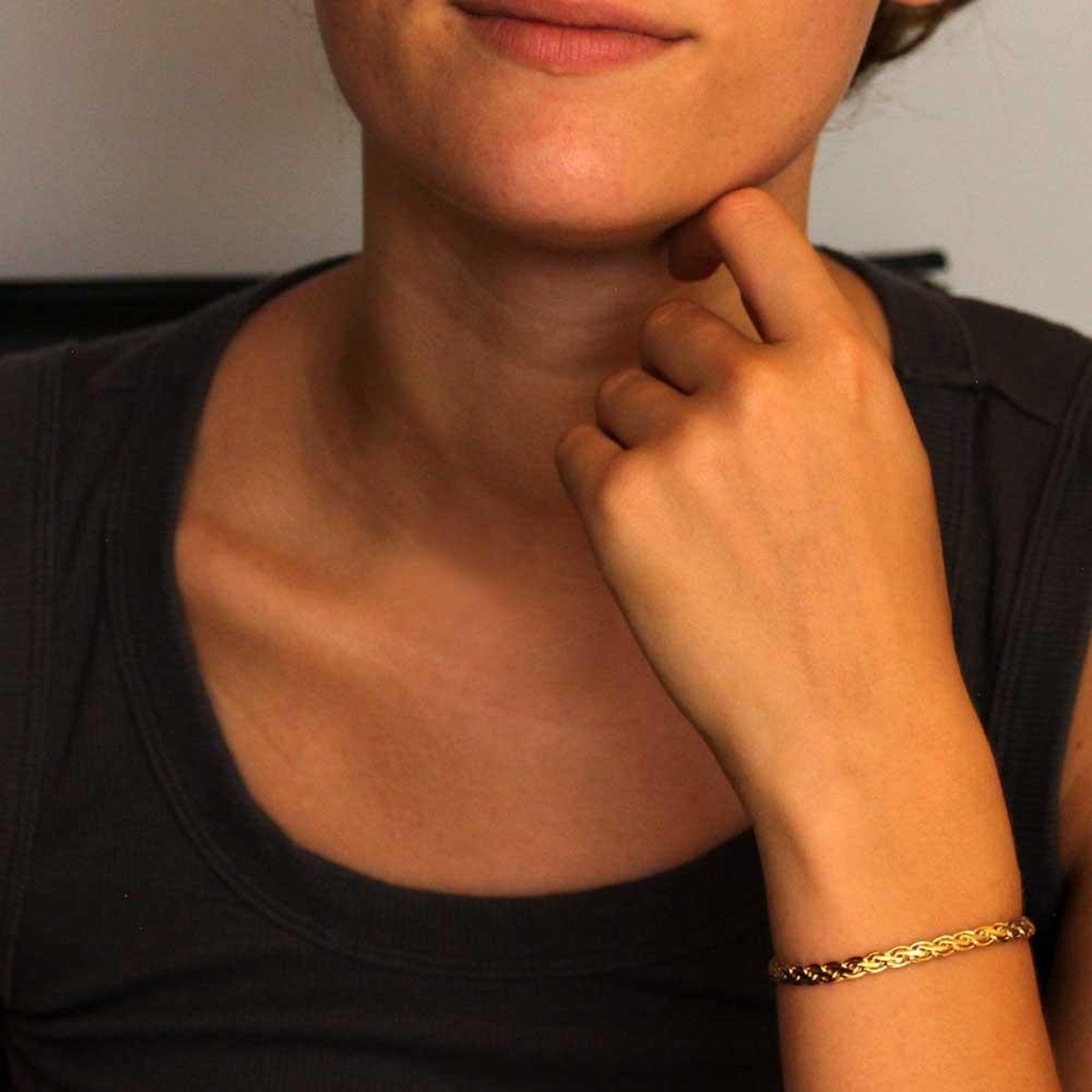 Voir la diapositive 3 : L'ATELIER D'AZUR Bracelet Or Jaune Maille Palmier  Plate  - Femme