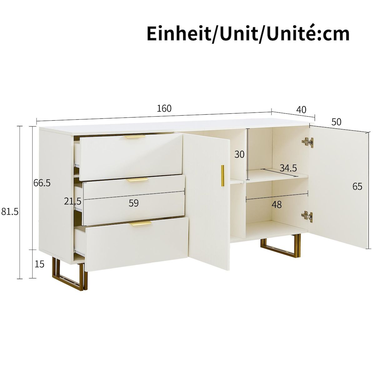 MERAX Buffet 2 porte(s) 3 tiroir(s) - 160 cm blanc mdf