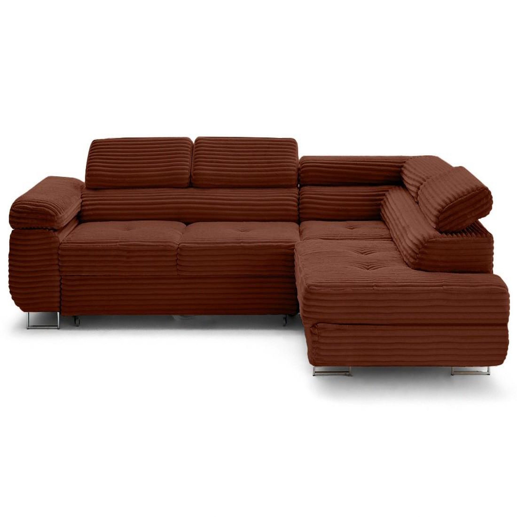 Voir la diapositive 1 : LISA DESIGN Zaria - canapé d'angle droit 5 places convertible avec coffre et têtières en velours côtelé grosses côtes