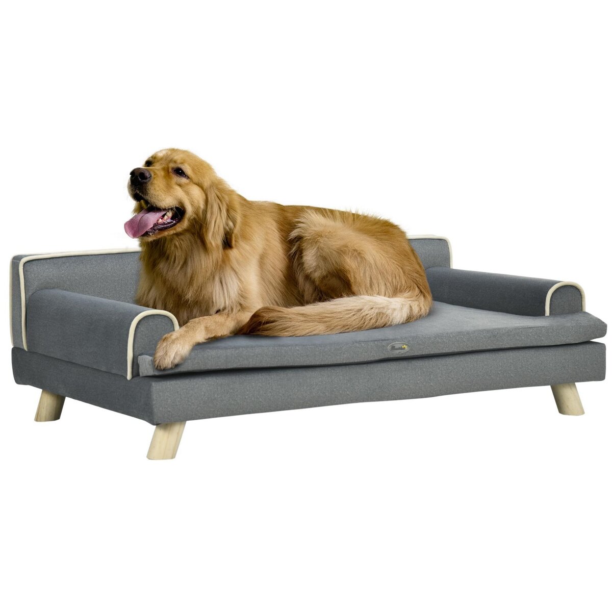 PAWHUT Canapé chien lit pour chien design scandinave coussin moelleux piètement bois dim. 100L x 62l x 32H cm polyester gris