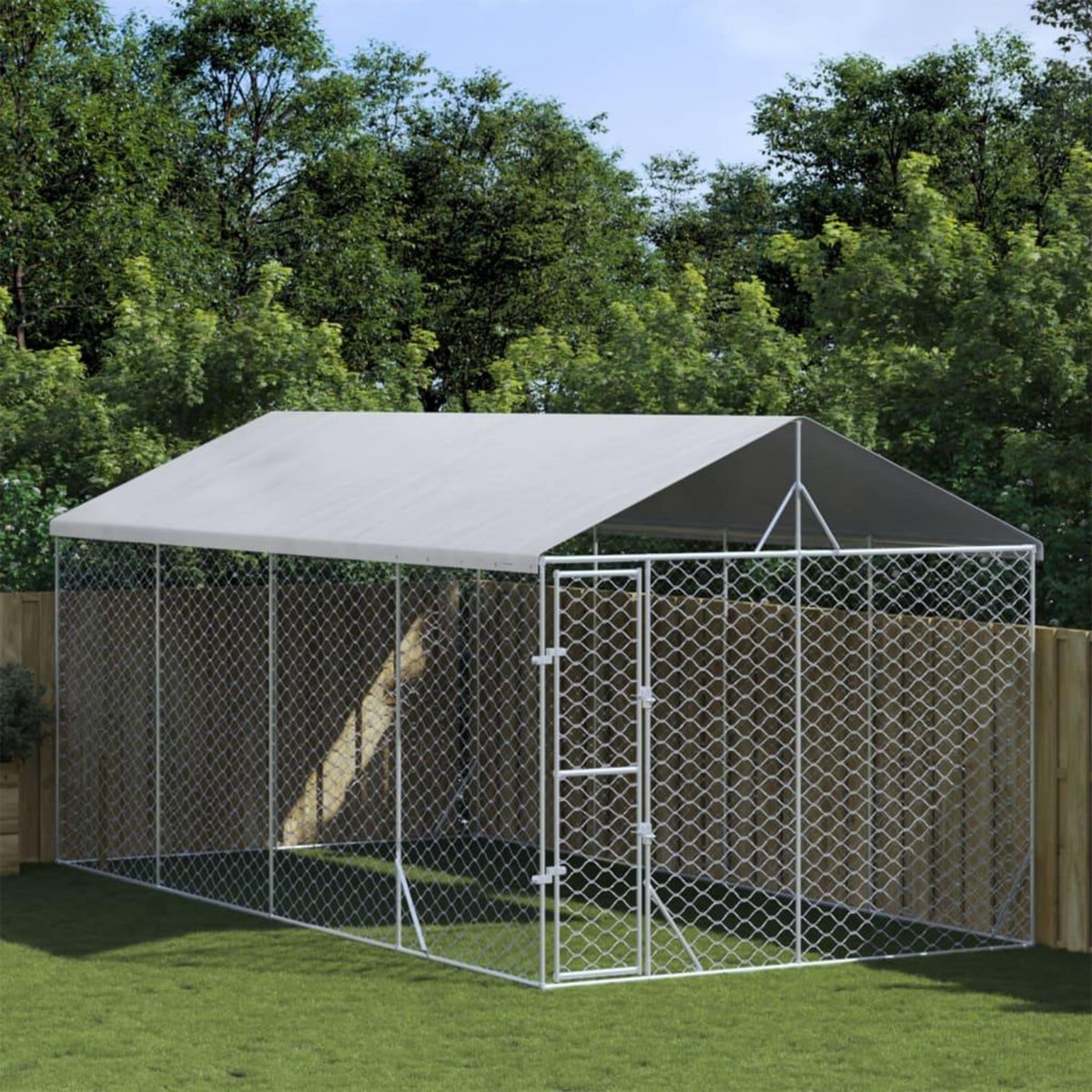 VIDAXL Chenil d'exterieur pour chiens avec toit argente 3x6x2,5 m