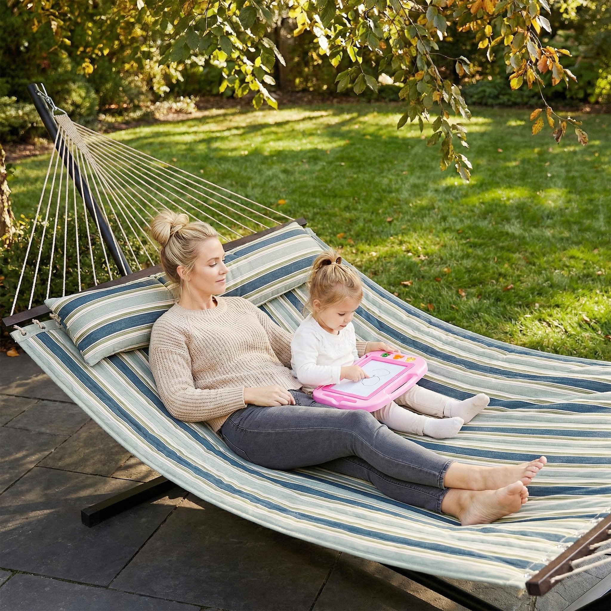 Voir la diapositive 6 : OUTSUNNY Hamac avec support coussin amovible acier polyester vert