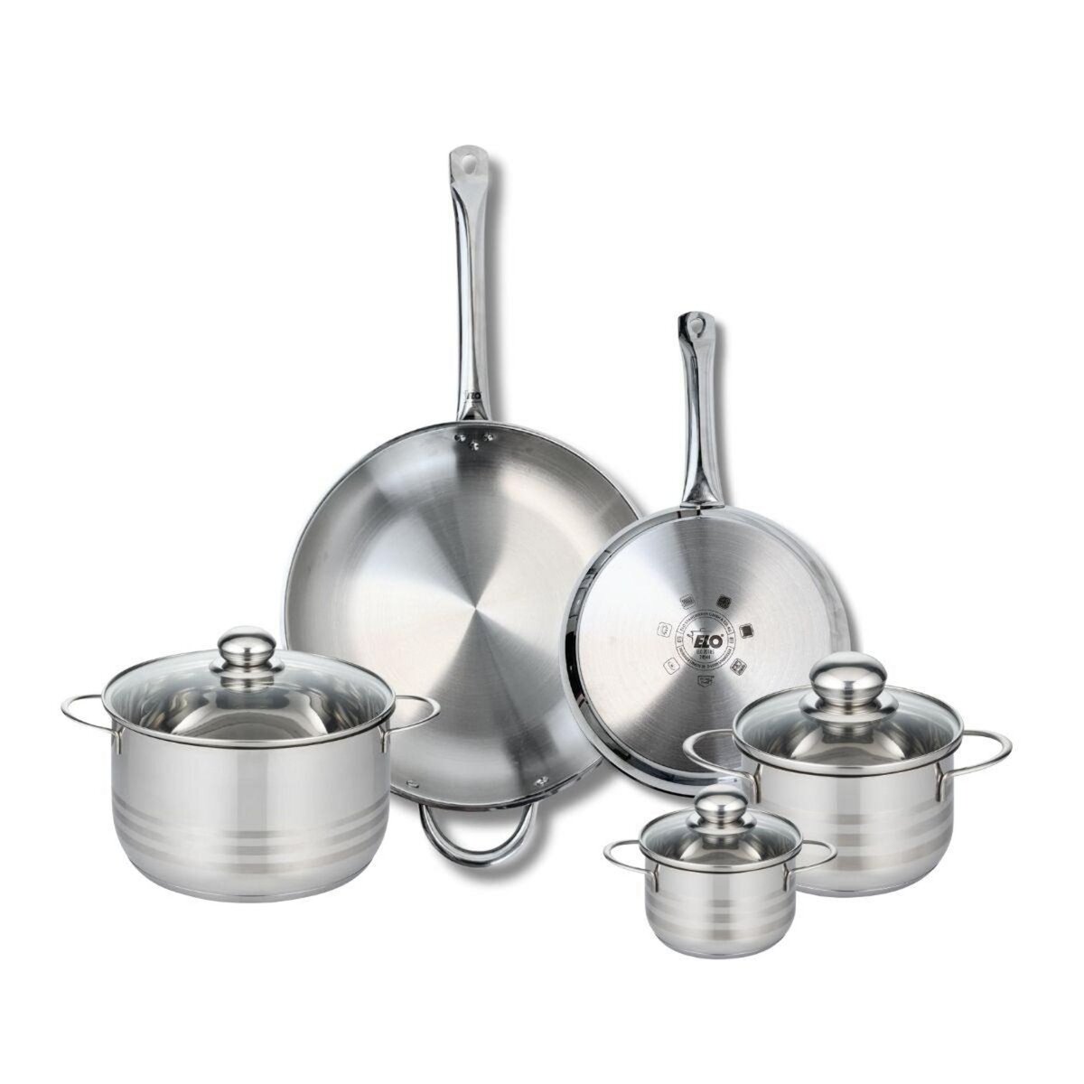 ELO Ensemble de 2 Poêles de cuisson 24 et 32 cm et 3 faitouts 12, 16 et 20 cm Elo Profi Brillant
