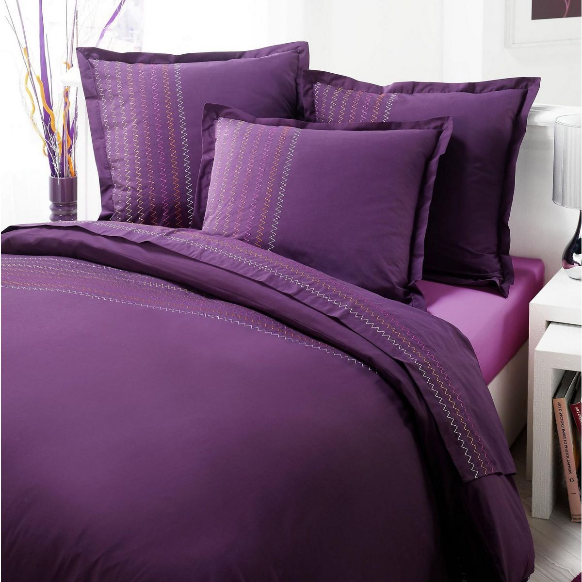 Home collection Taie d'oreiller 65x65cm 100%percale coton elegance ciruela