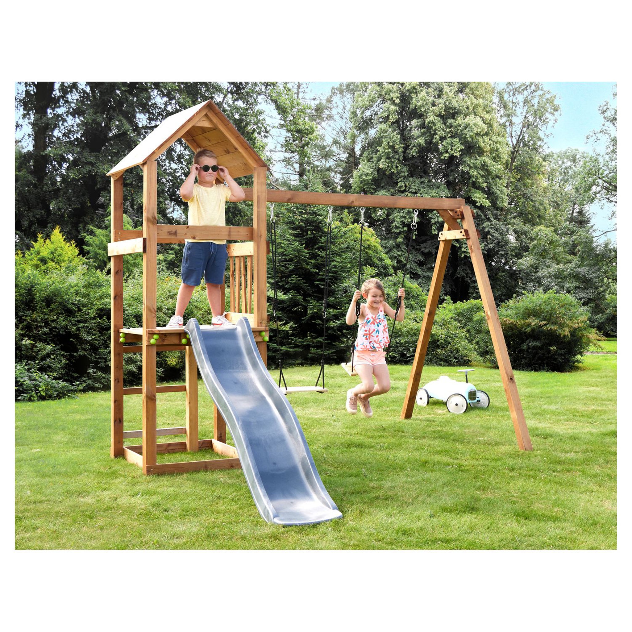 Voir la diapositive 2 : Soulet Aire de jeux avec toboggan - Bois - H2,36m - NOUMEA