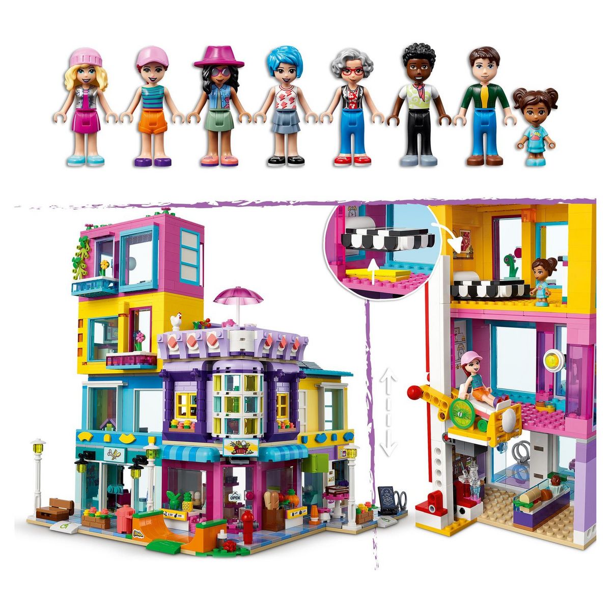 LEGO Friends 41704 - L&rsquo;Immeuble de La Grand-Rue, Maison de Poupée Heartlake City avec Café