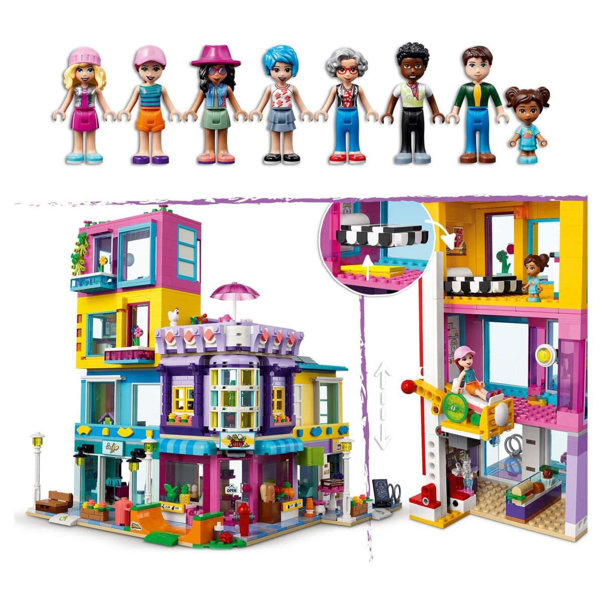 LEGO Friends 41704 - L&rsquo;Immeuble de La Grand-Rue, Maison de Poupée Heartlake City avec Café