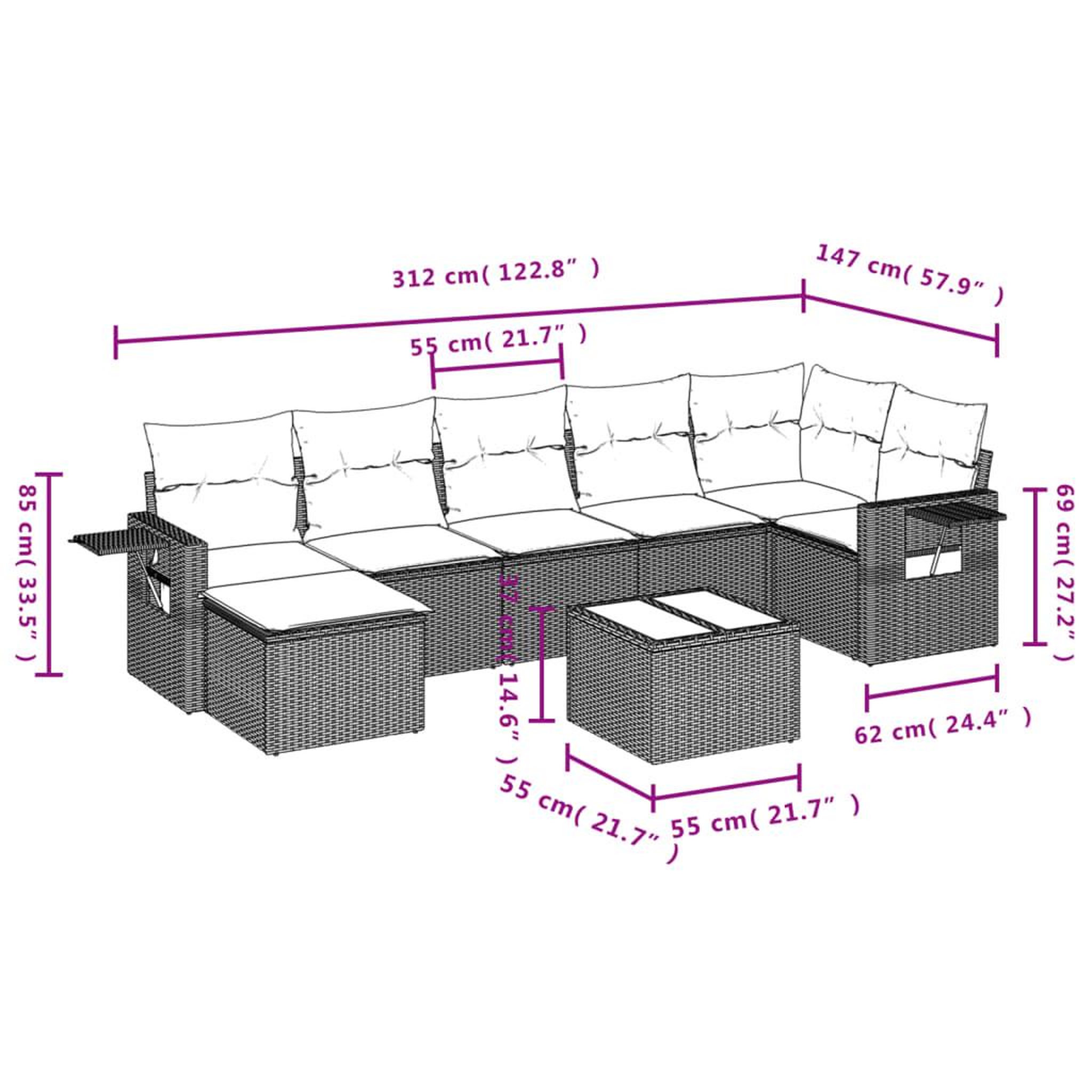 Voir la diapositive 3 : VIDAXL Salon de jardin avec coussins 8 pcs beige resine tressee