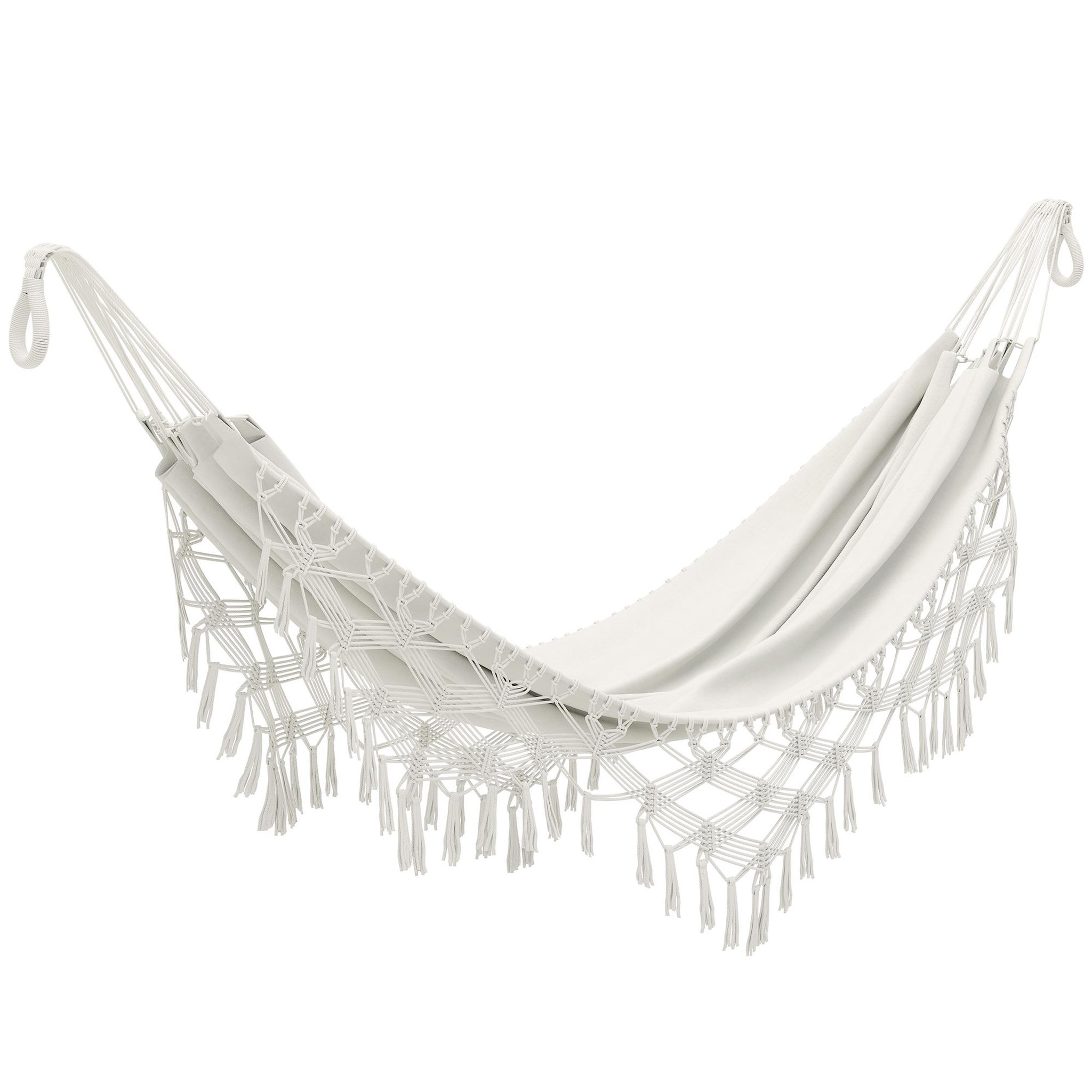 Voir la diapositive 1 : OUTSUNNY Hamac de voyage portable style bohème chic toile de hamac dim. totales 2,88L x 1,5l m coton polyester beige