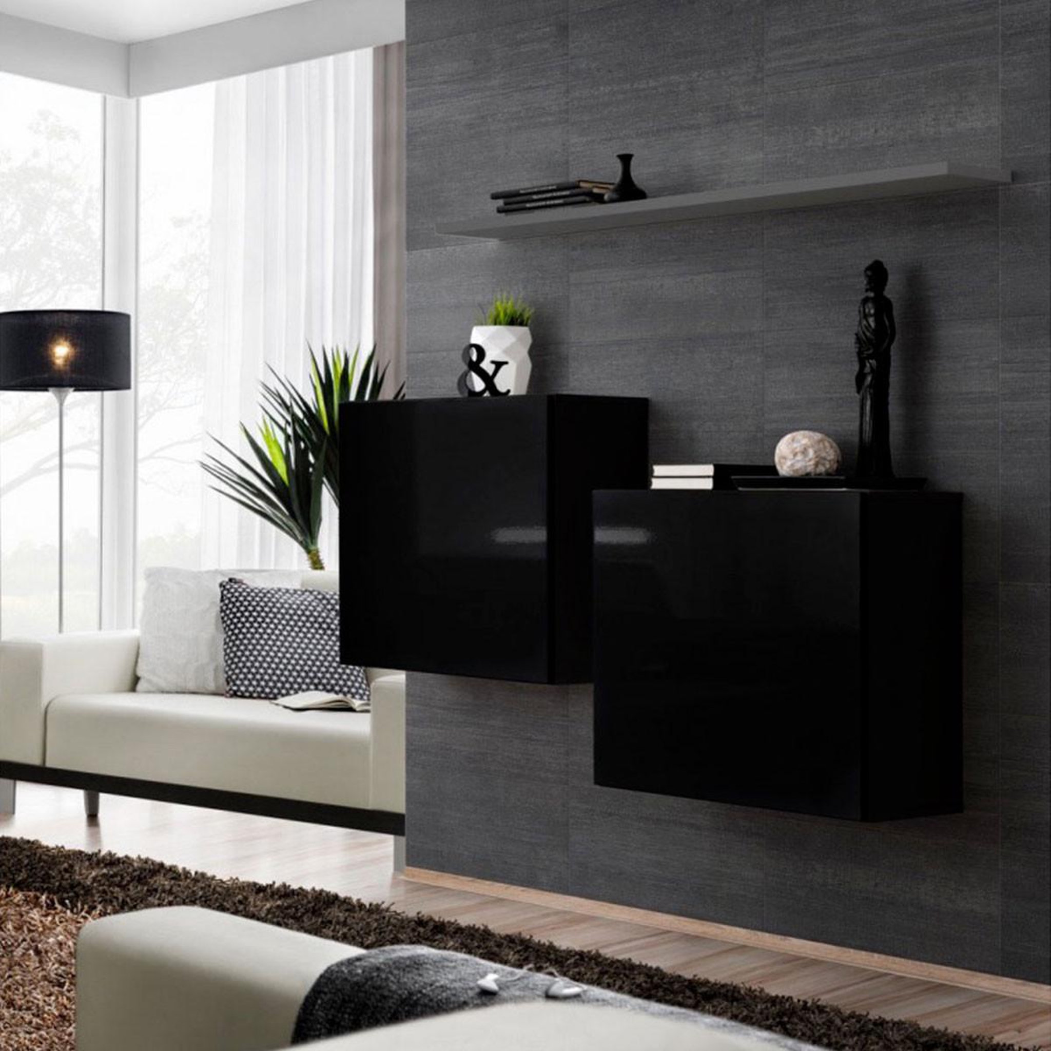 Voir la diapositive 1 : Paris Prix Lot de 2 Blocs & Étagère  Switch SBI  130cm Noir & Gris