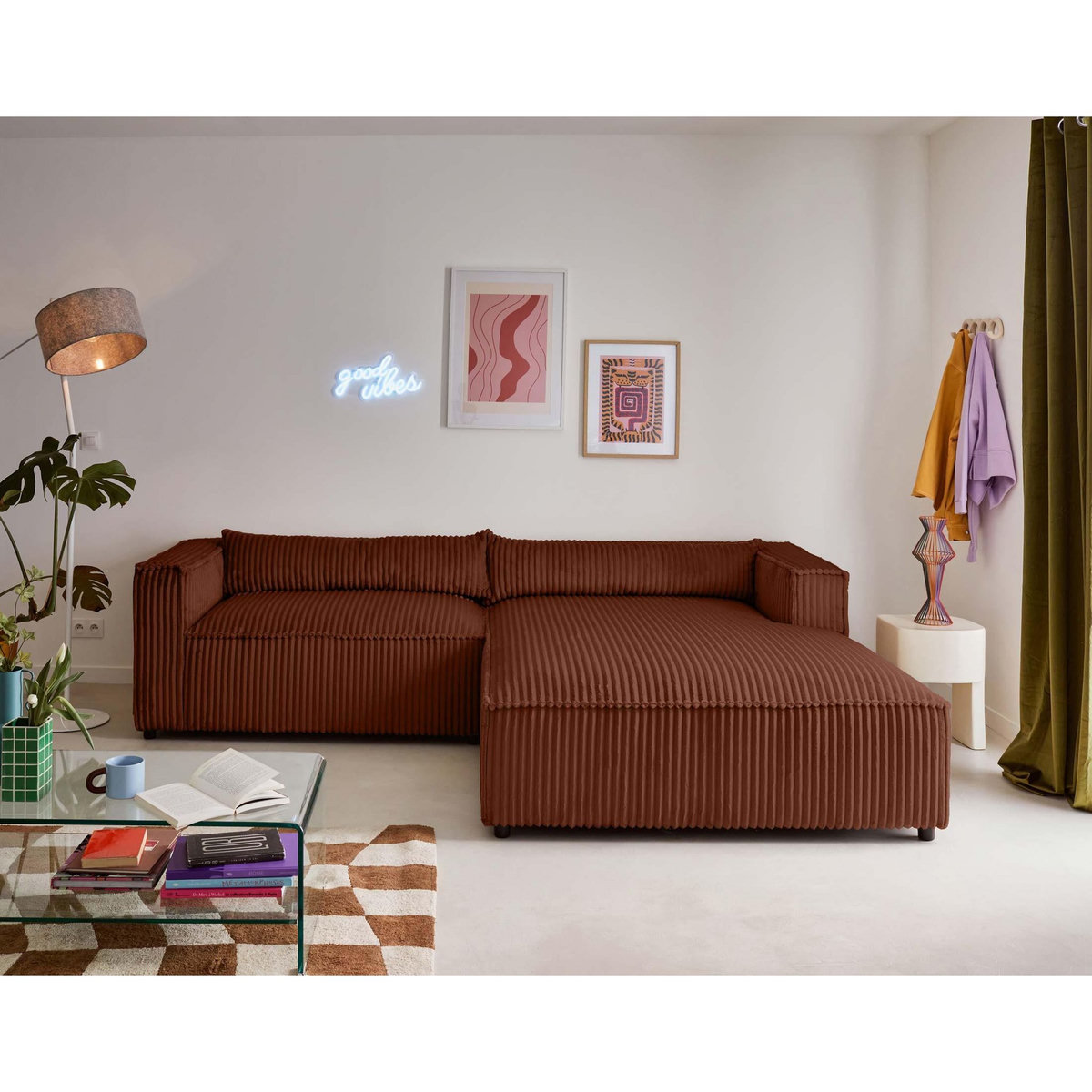 LISA DESIGN Ela - canapé d'angle droit - 4 places - en velours côtelé grosses côtes