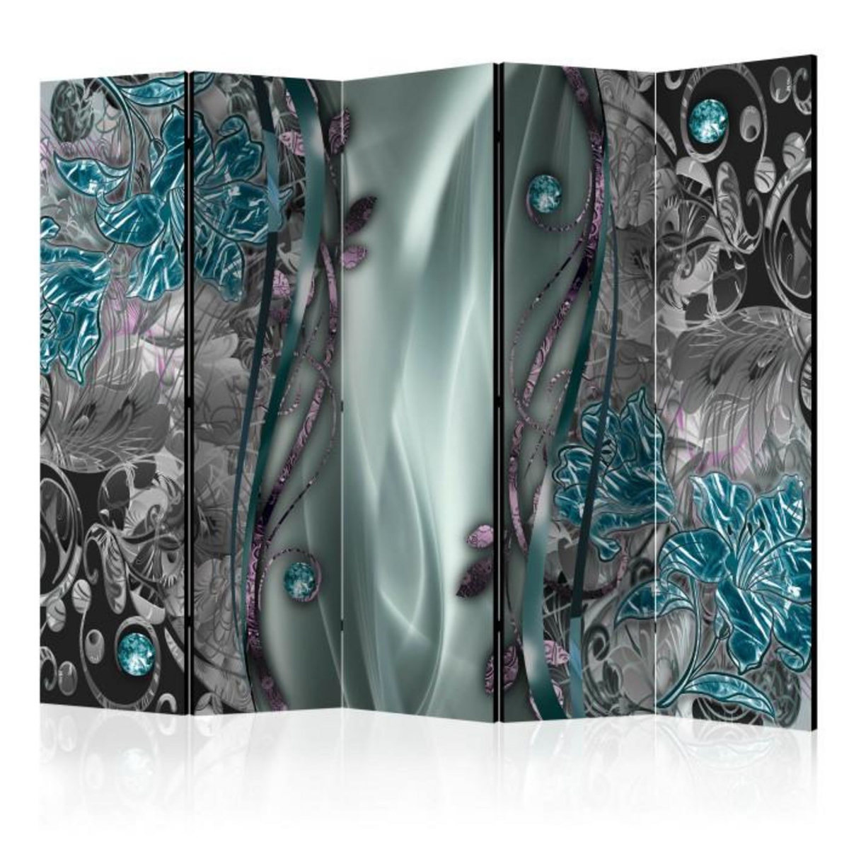 Paris Prix Paravent 5 Volets  Floral Curtain Turquoise  172x225cm